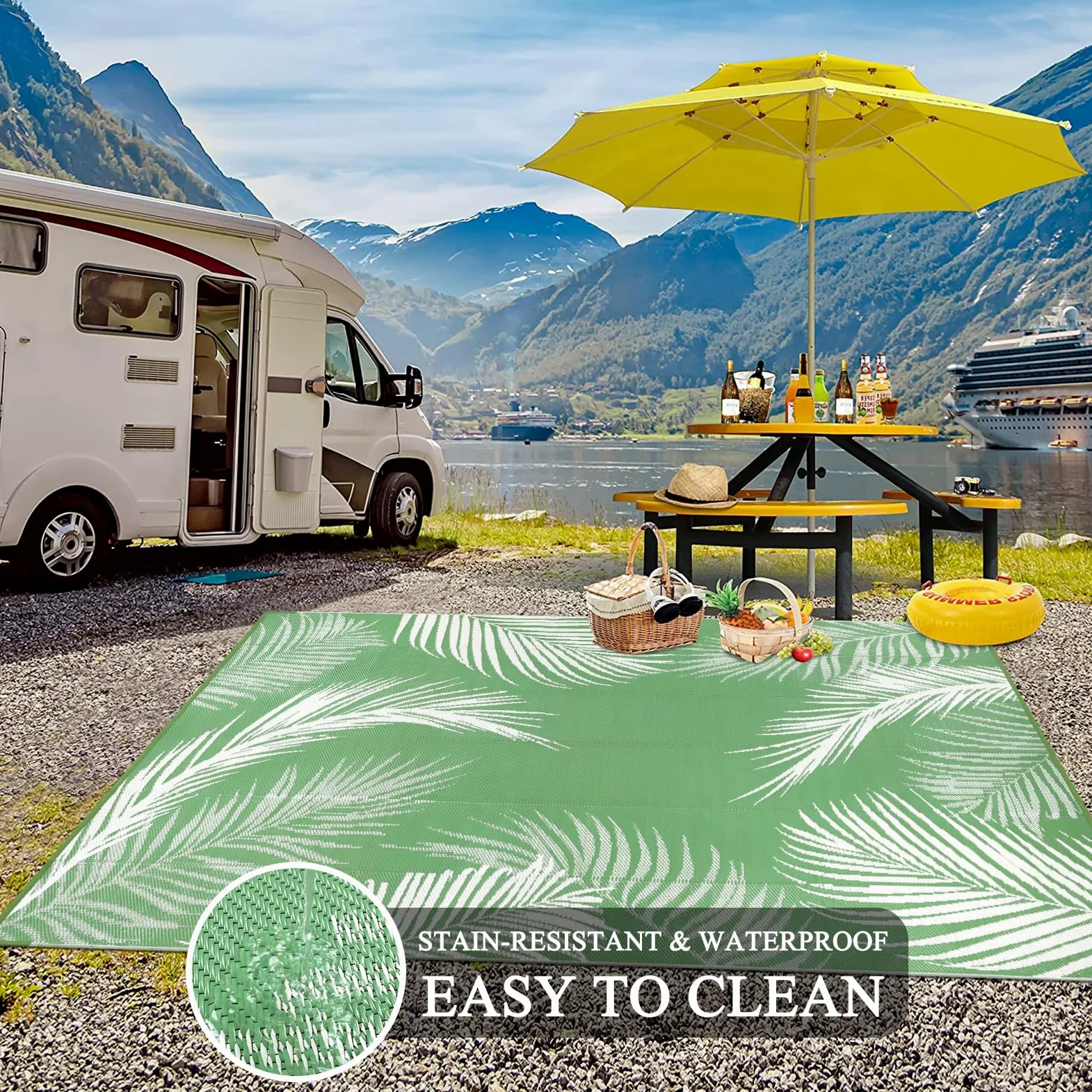 Pauwer Tapis d'extérieur imperméable réversible en paille de plastique, tapis d'extérieur pour patio, camping-car, pique-nique, jardin, terrasse, balcon, porche - 1,8 x 2,7 m