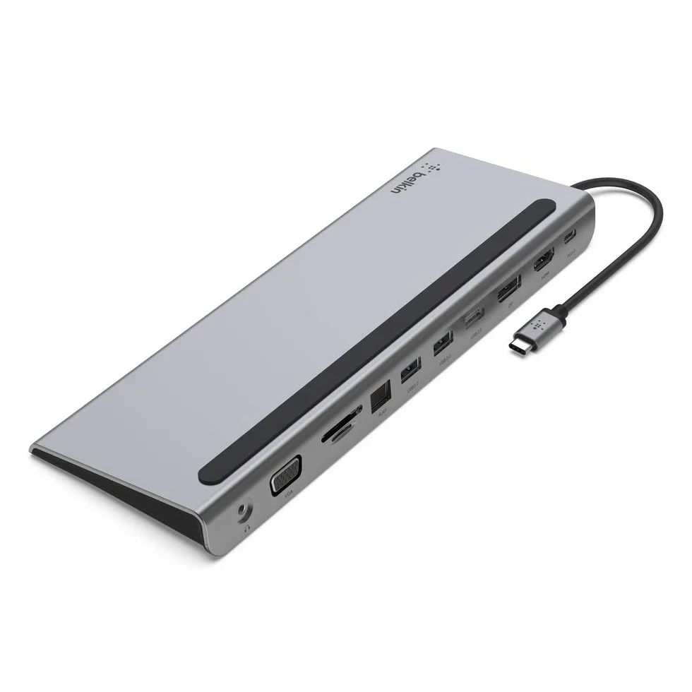 Belkin Station d'accueil USB-C multiport 11-en-1 Hub USB-C 4K HDMI DP VGA USB-C PD 100W 3 USB-A Gigabit Ethernet SD MicroSD 3,5 mm
