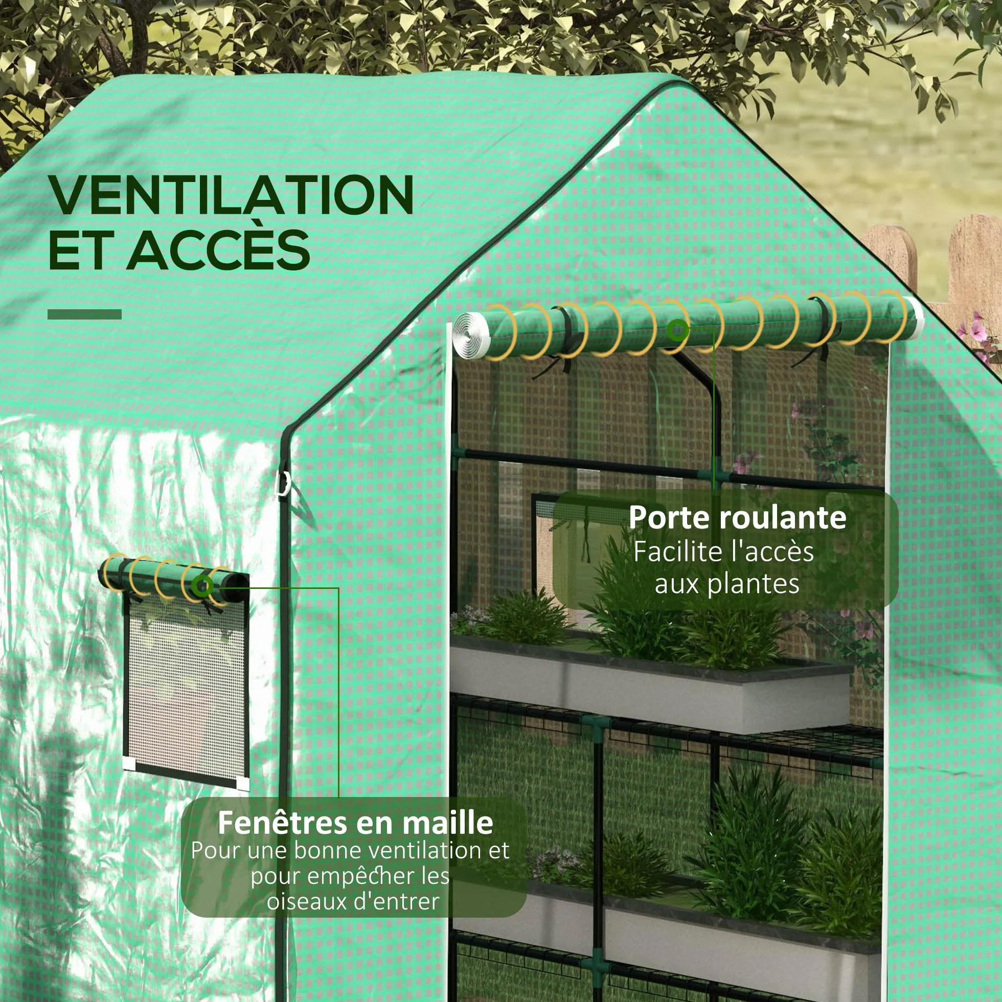 Outsunny Bâche de Remplacement pour Serre de Jardin 140 x 143 x 190 cm Anti-UV Vert