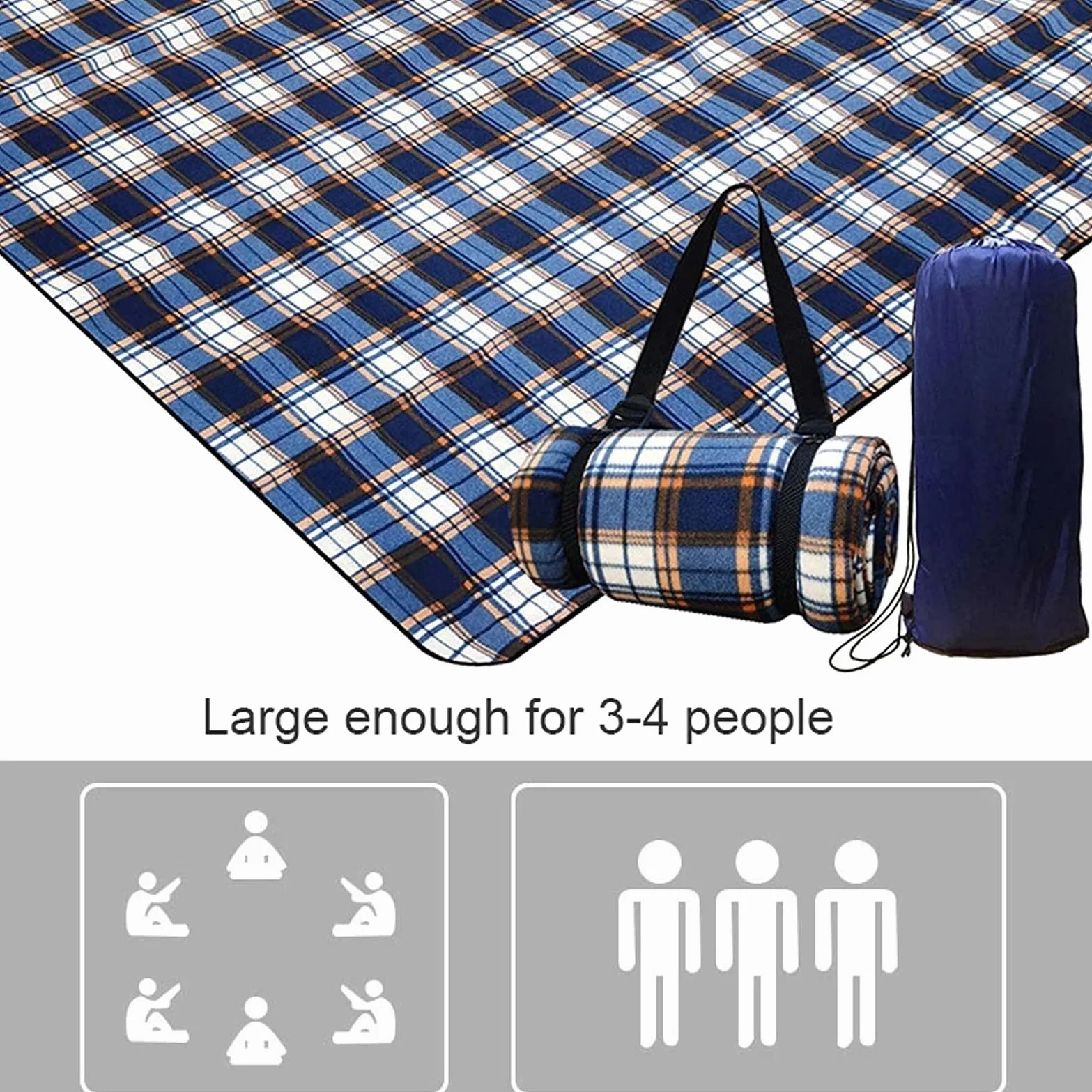 Couverture Pique Niques Imperméable, Portable Tapis Pique Niques, Nappe Picnic Natte de Plage pour Jardin Camping Extérieur (Color : Blue Grid, Size : 150x200cm)