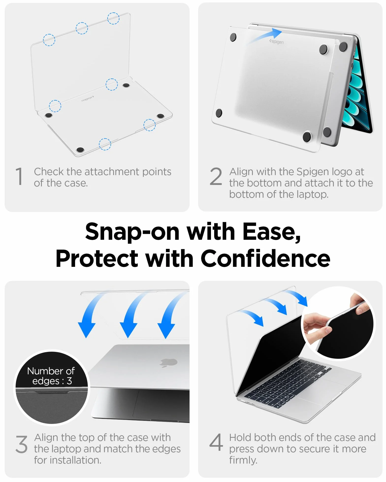 Spigen Air Skin Coque Rigide Transparent Compatible MacBook Air 13 M5 M4 M3 M2 2026-2022 Noir Givré