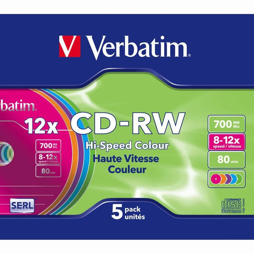 VERBATIM Square CD-RW 8-12 Speed Colour X5