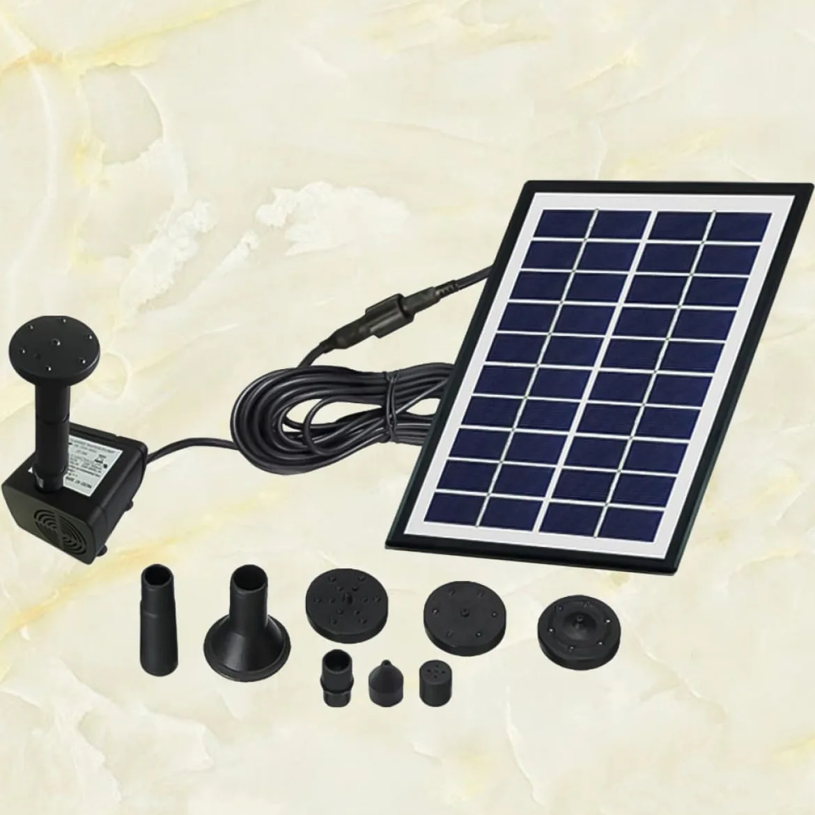 Fontaine Solaire Flottante pour Bassin Extérieur et Bain D'oiseaux, Plastique Noir, Débit Maximal 380l/h, Alimentation 10v/4w, pour Circulation D'eau en Plein Air