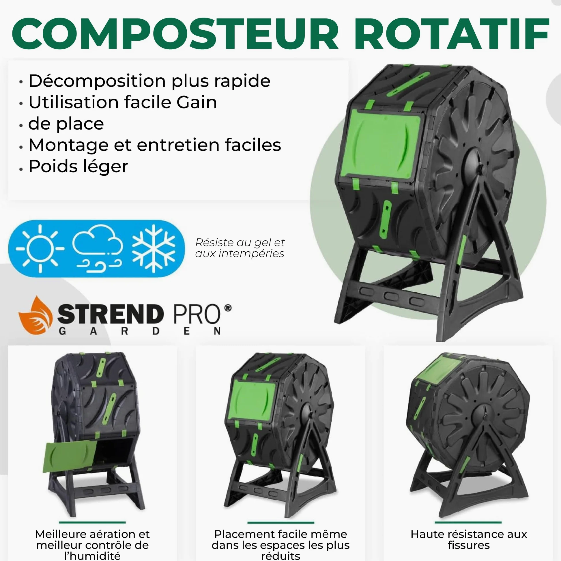 Strend Pro Mini Composteur De Balcon 70 L | Petit Composteur De Jardin | Composteur À Tambour Rotatif pour Un Compost Rapide Et De Qualité | Composteur Rapide De Jardin | Bac À Compost