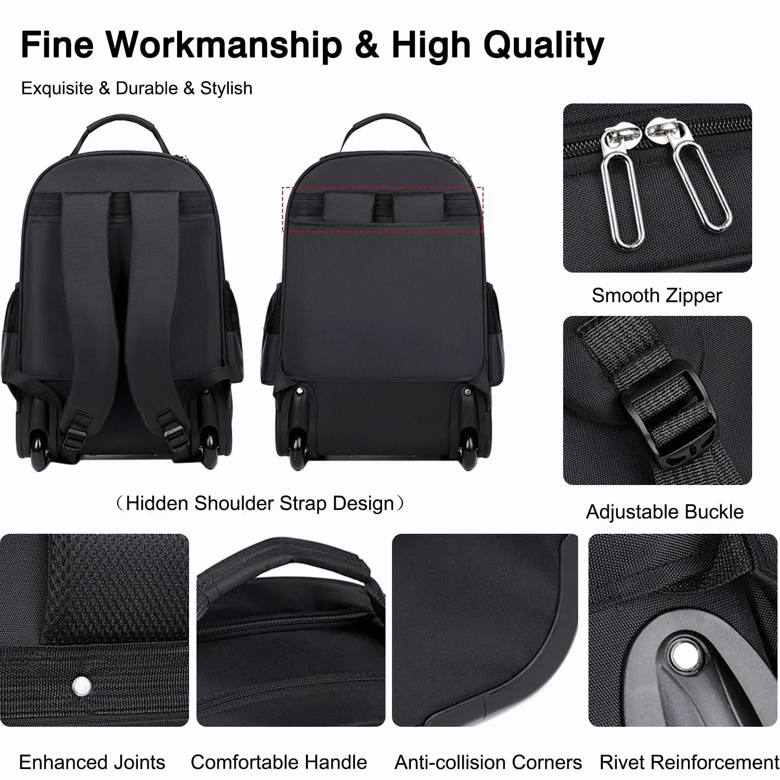 FANDARE Sacoche à roulettes pour Ordinateur Portable 15.6 Pouces Imperméable Trolley Sac de Voyage