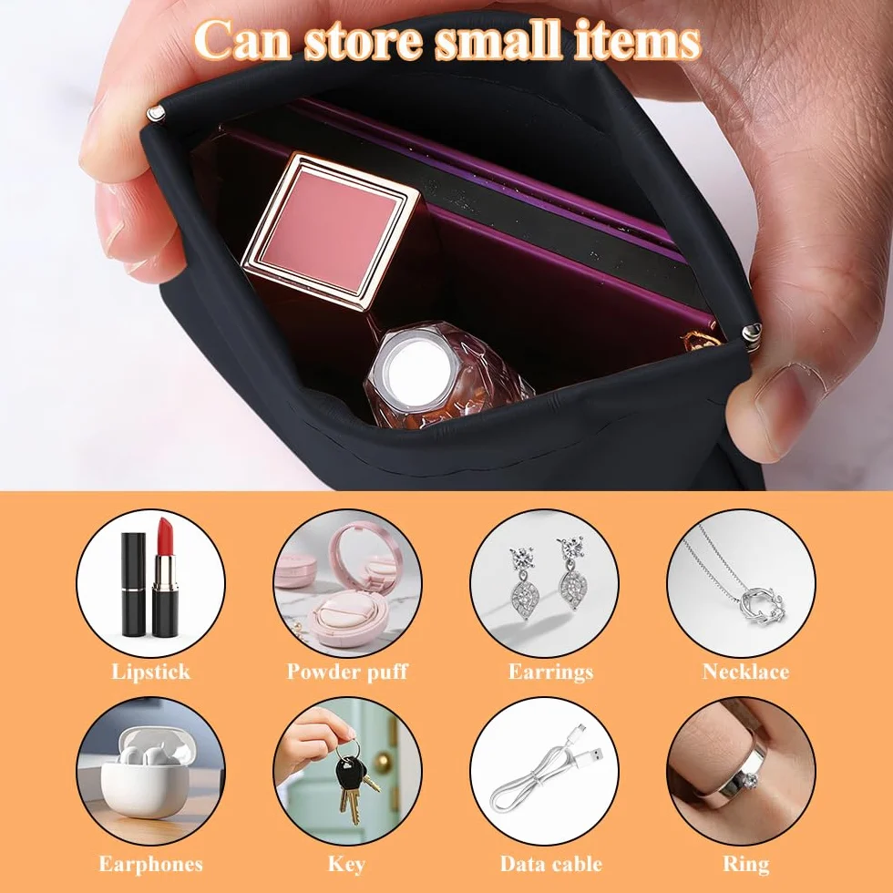 Pochette Maquillage en Cuir PU, Mini Sac Set Imperméable avec Fermeture À Ressort pour Clés et Accessoires
