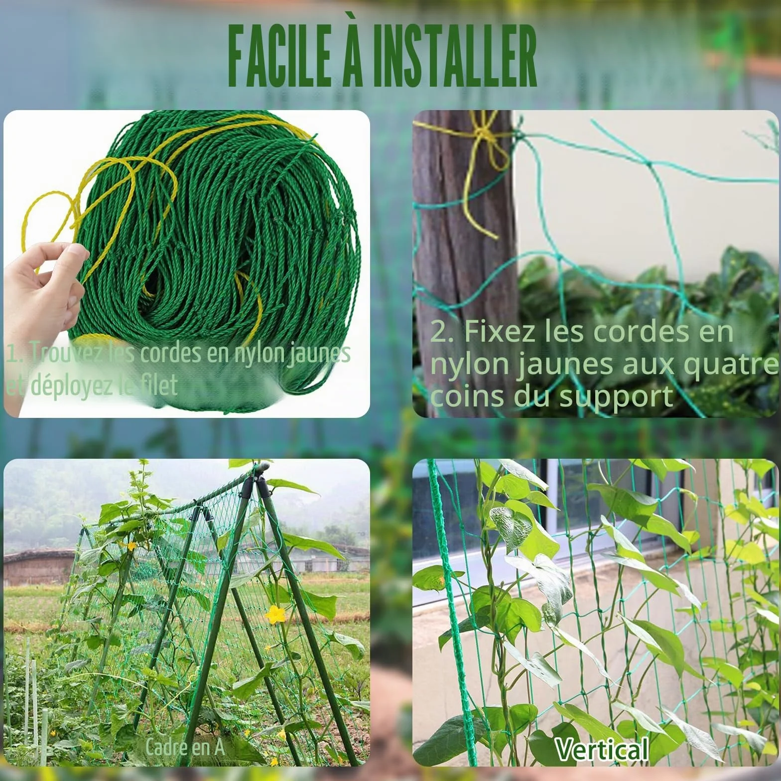 Filet pour Plantes grimpantes 1.8x3.6m, Grille pour Concombres Tomates Jardins Serres