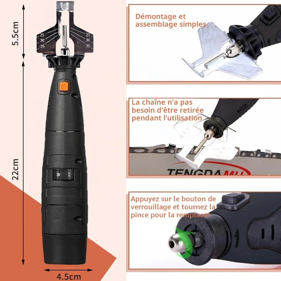 Kit d'affûtage de chaînes de tronçonneuse électrique sans fil avec 2 piles ensemble d'outils d'affûtage 20000 tr/min Sierra multifonction Maquina (Noir)