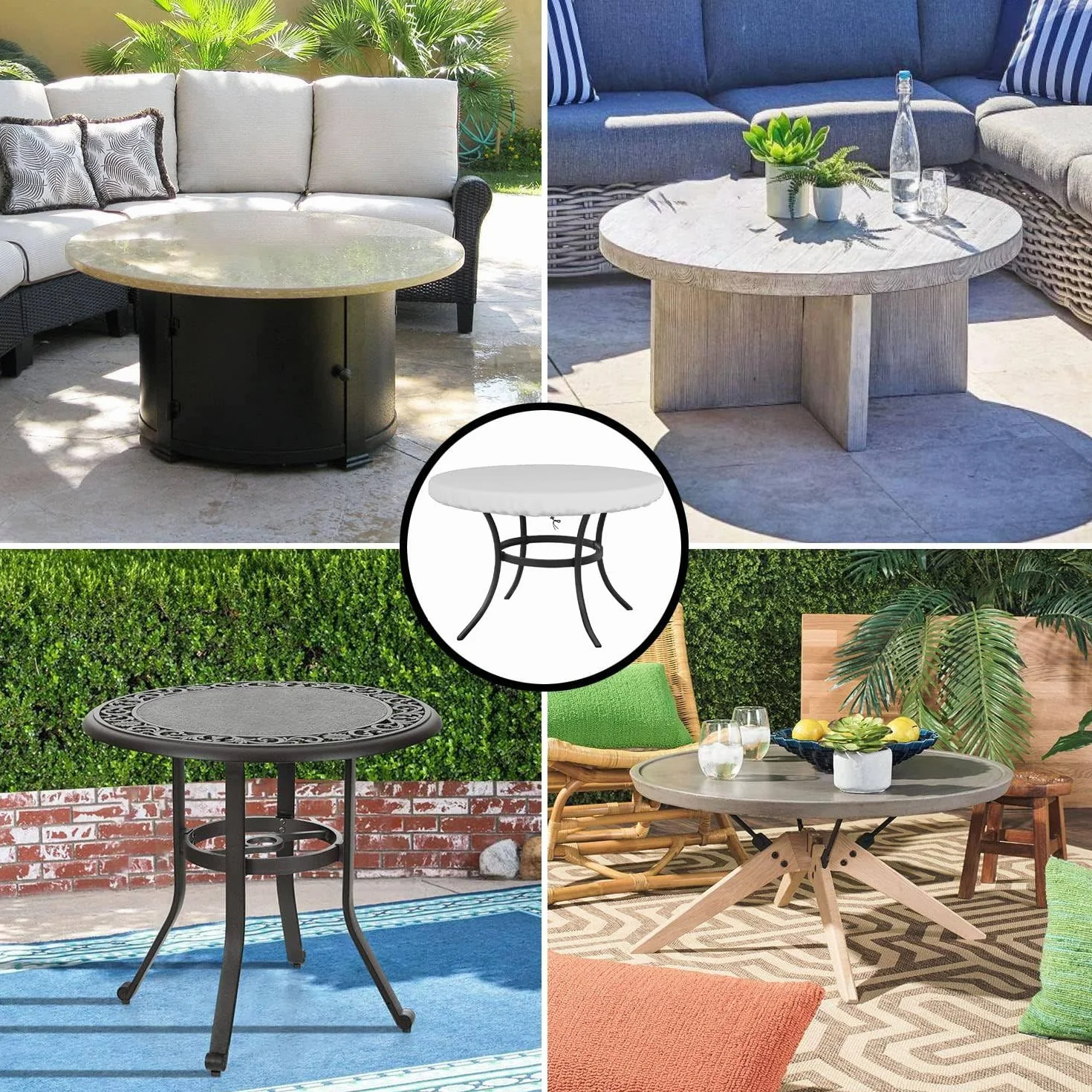 Housse de Table Ronde Extérieur Imperméable Anti-UV 160x10cm