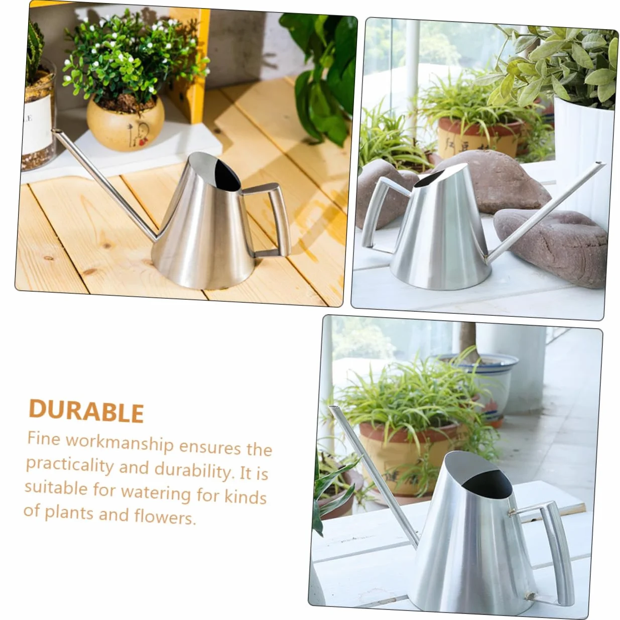 VICASKY Arrosoir en Acier Inoxydable 900ml Long Bec pour Jardinage, Style Vintage Argenté, Finition Soignée et Prise Confortable pour Fleurs et Plantes