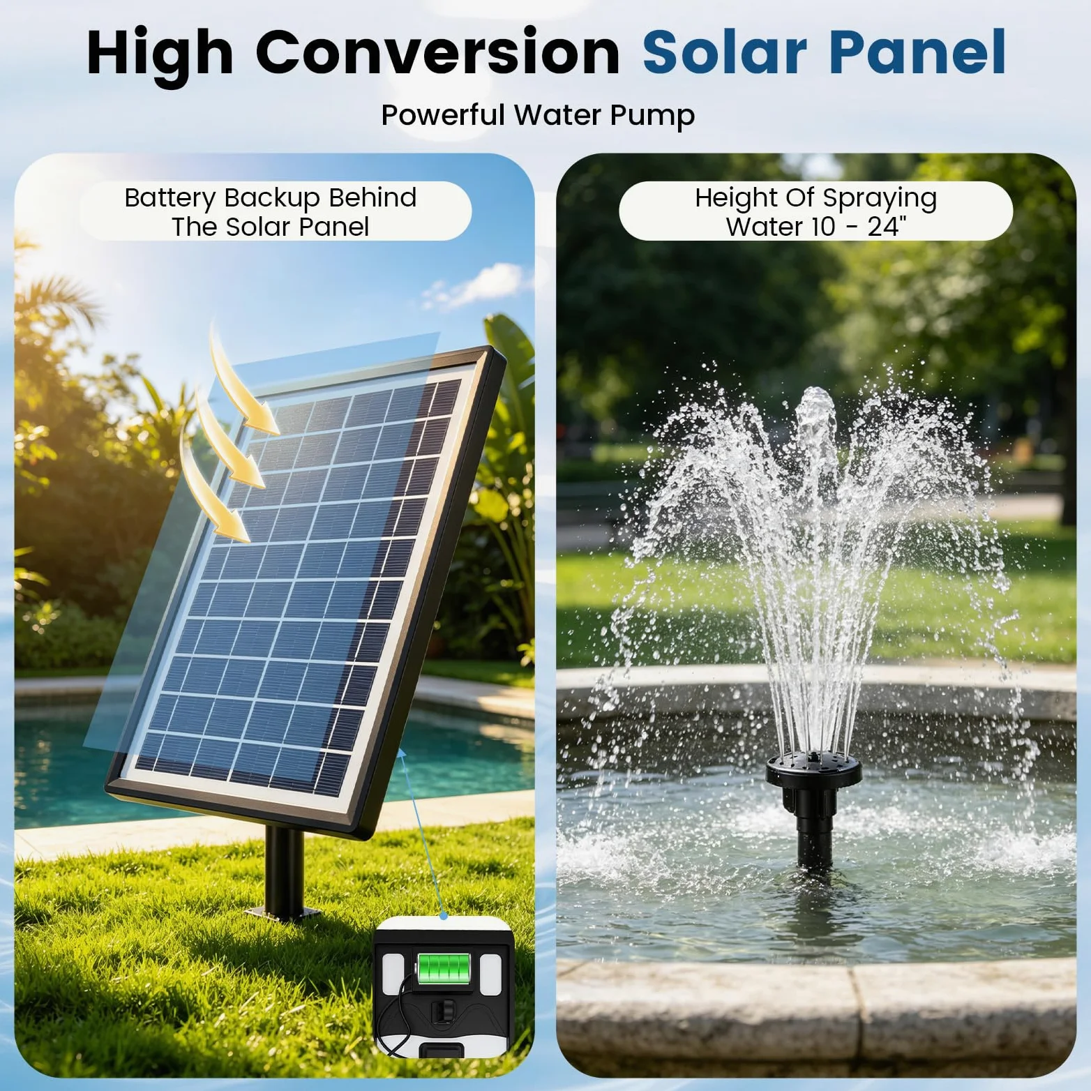 Pompe Solaire Bassin Exterieur 8W,avec 8 Buses,Effet Double Couche | avec Batterie 3600 Mah,Protection Contre Surchauffe,Pompe Solaire pour Bassin,Bain d'oiseaux,Jeu d'eau De Jardin
