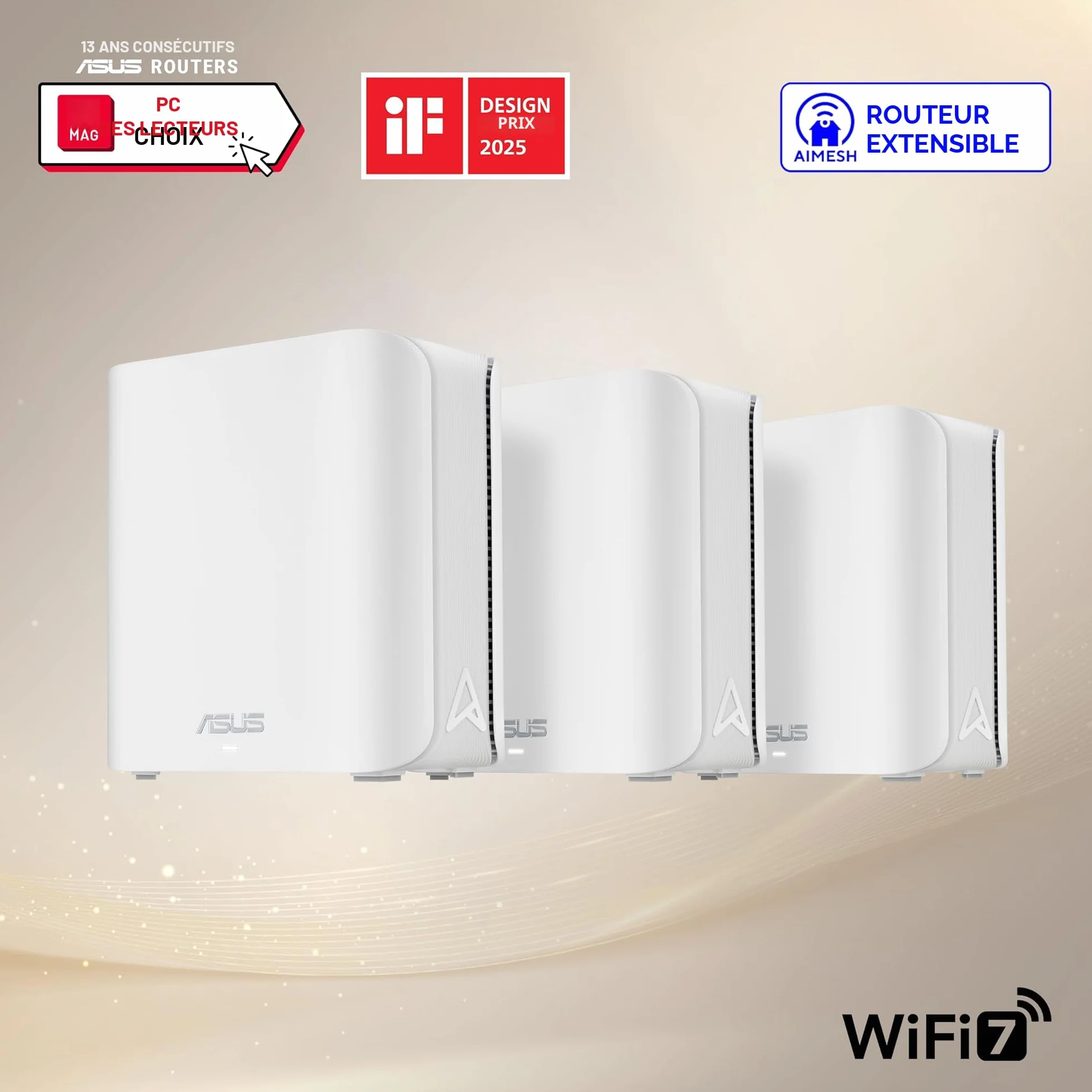ASUS ZenWiFi BD4 Pack de 3 Système WiFi 7 Mesh Double-Bande 3600 Mbps 720m2 Double Ports 2,5G