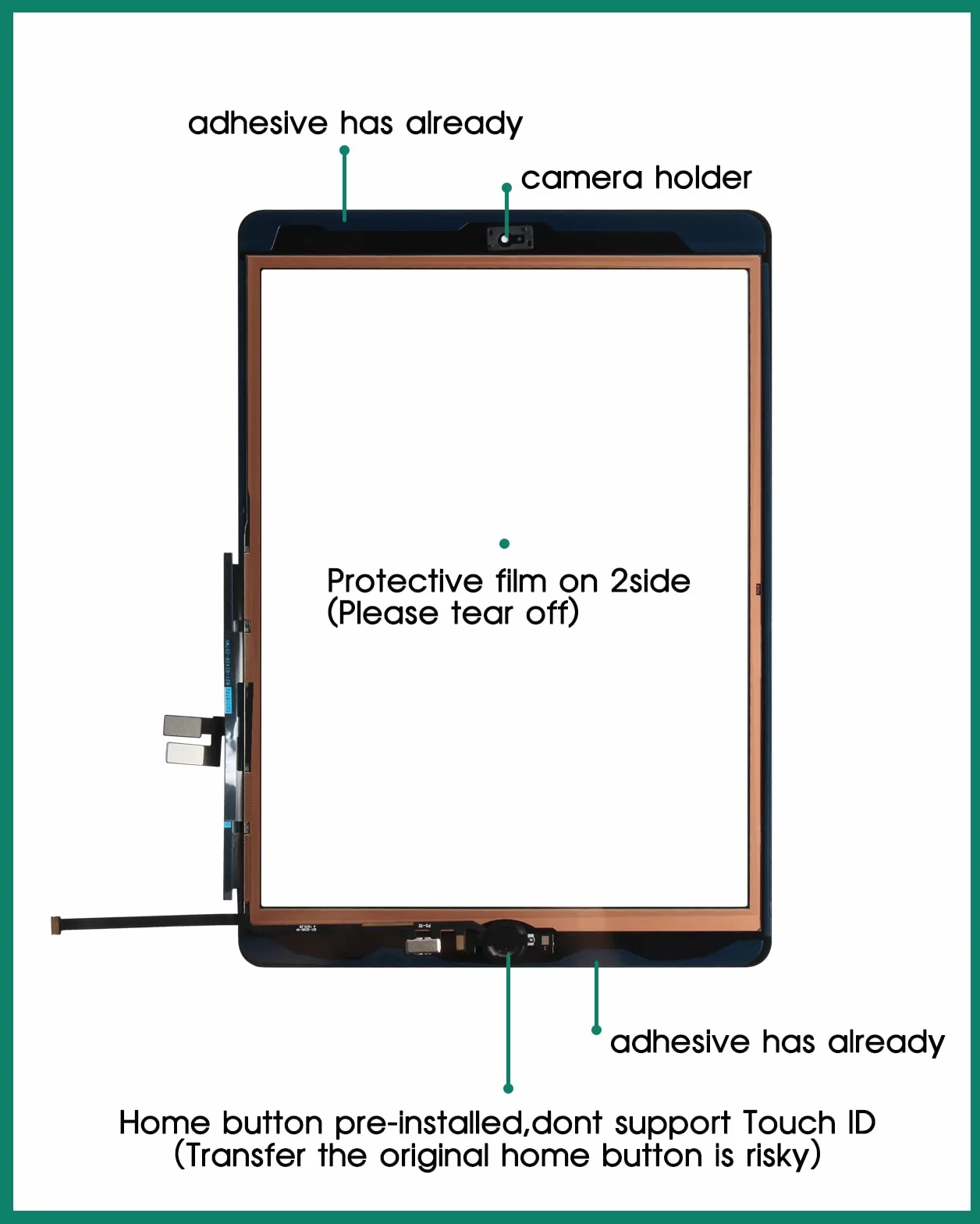 Écran Tactile iPad 7 8 10.2 2019 2020 Digitizer A2197 A2200 A2198 A2232 A2428 A2429 A2270 A2430 Noir
