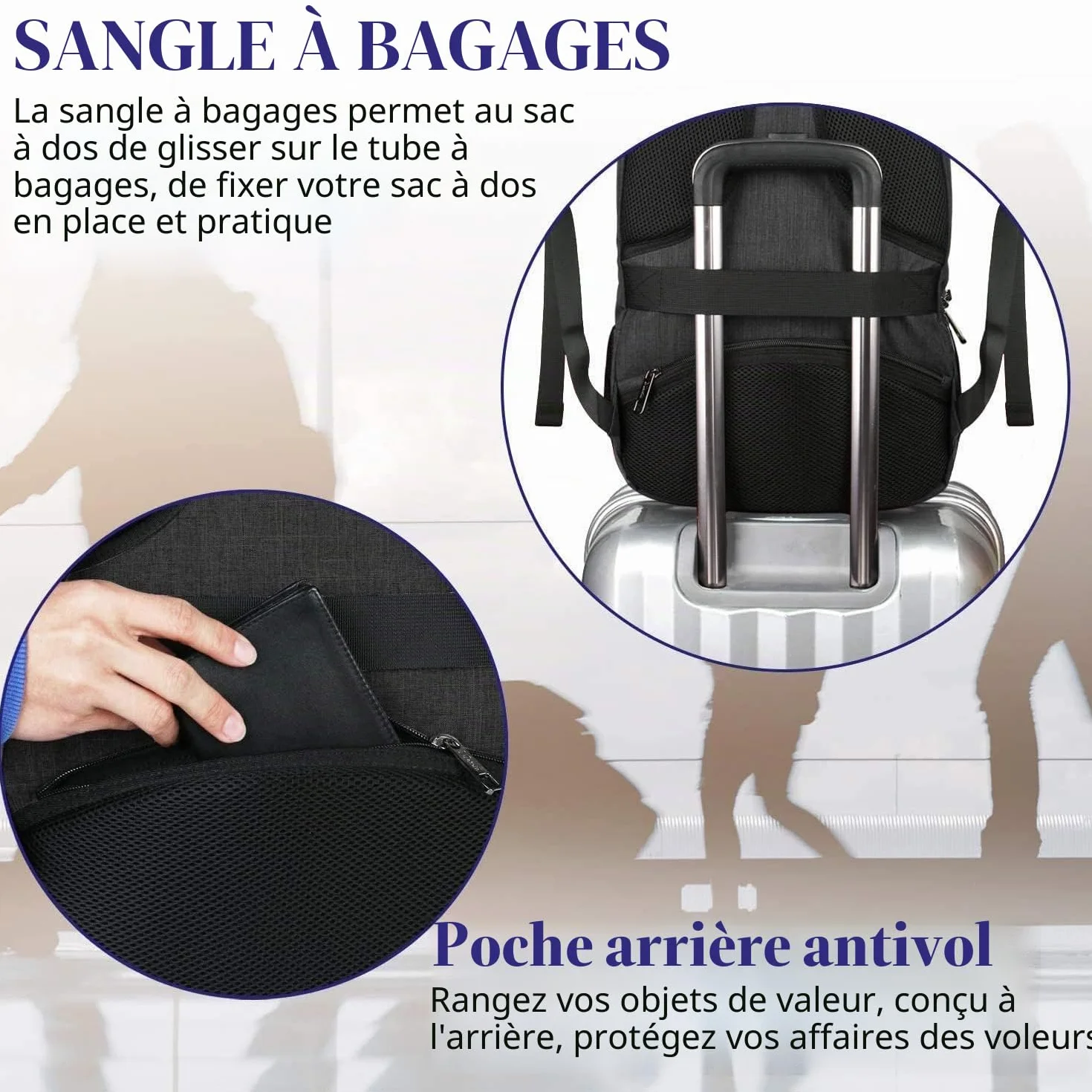 MATEIN Sac à Dos Ordinateur Portable 15.6 Pouces, Imperméable Antivol pour Travail Collège, Noir