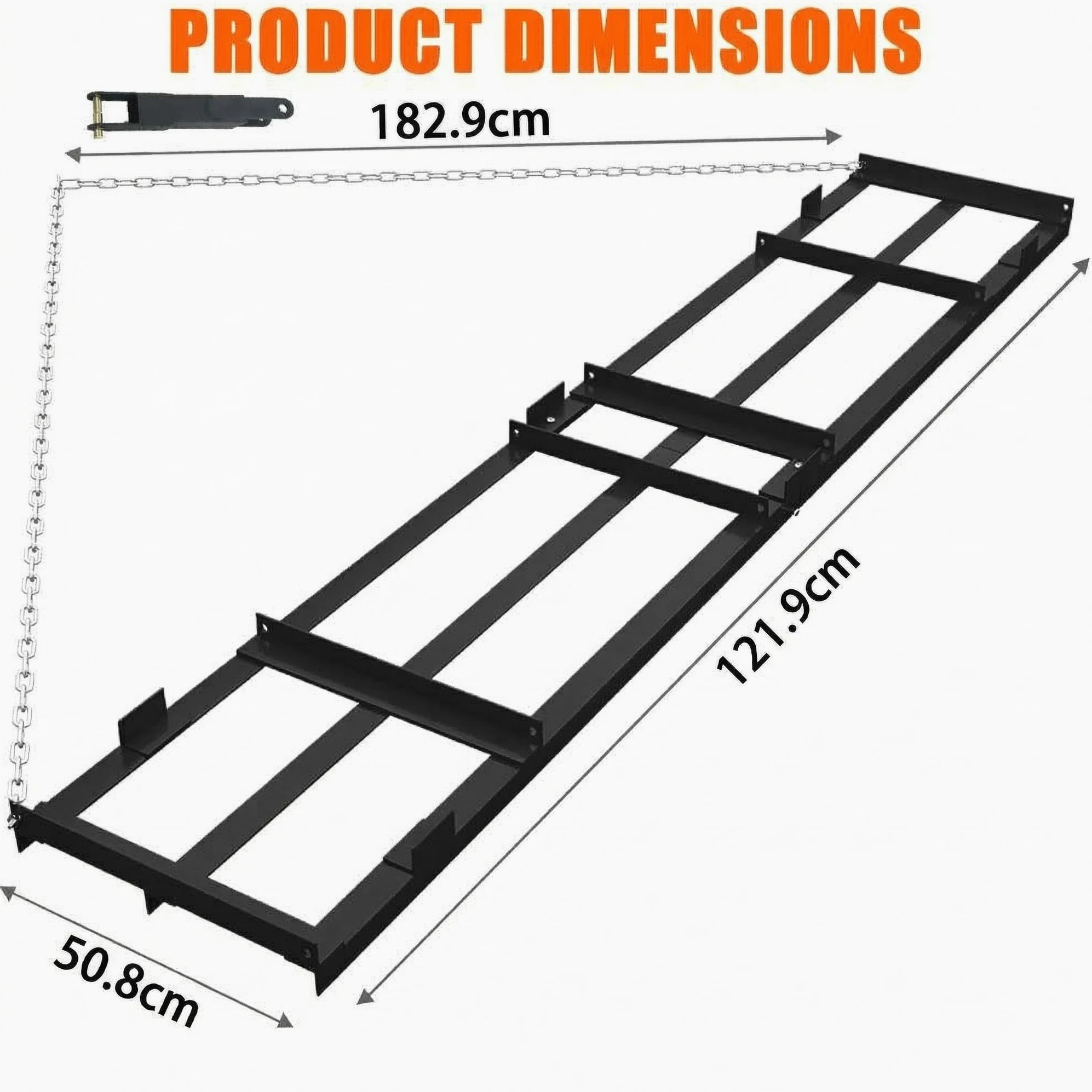 Garvee Herse trainée de 122 x 51 cm (48 x 20 Pouces), Niveleur pour pelouse en Acier Q235 Lourd avec Barres réglables, râteau pour nivellement Gravier et Sol pour VTT, UTV et tracteurs de Jardin Noir
