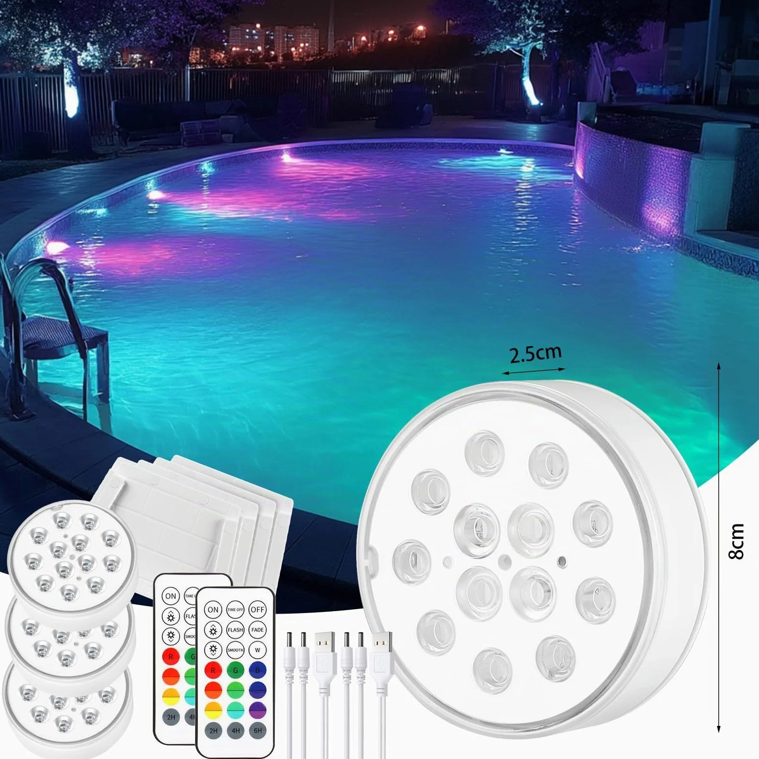 Czemo Lumière LED Submersible Rechargeable avec Télécommande Étanche IP68 Étanches pour Aquariums, Baignoire, Étangs (Multicolore-4 pièces)