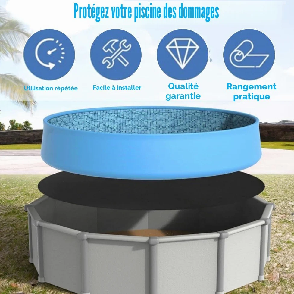 Tapis de Piscine Rond, 10ft 305cm Tapis de Revêtement de Sol de Piscine, Pliable Tapis de Sol pour Piscine et Bains, für Frame Pools, Pool Unterlage Outdoor, Hôtels, Villas(Noire)