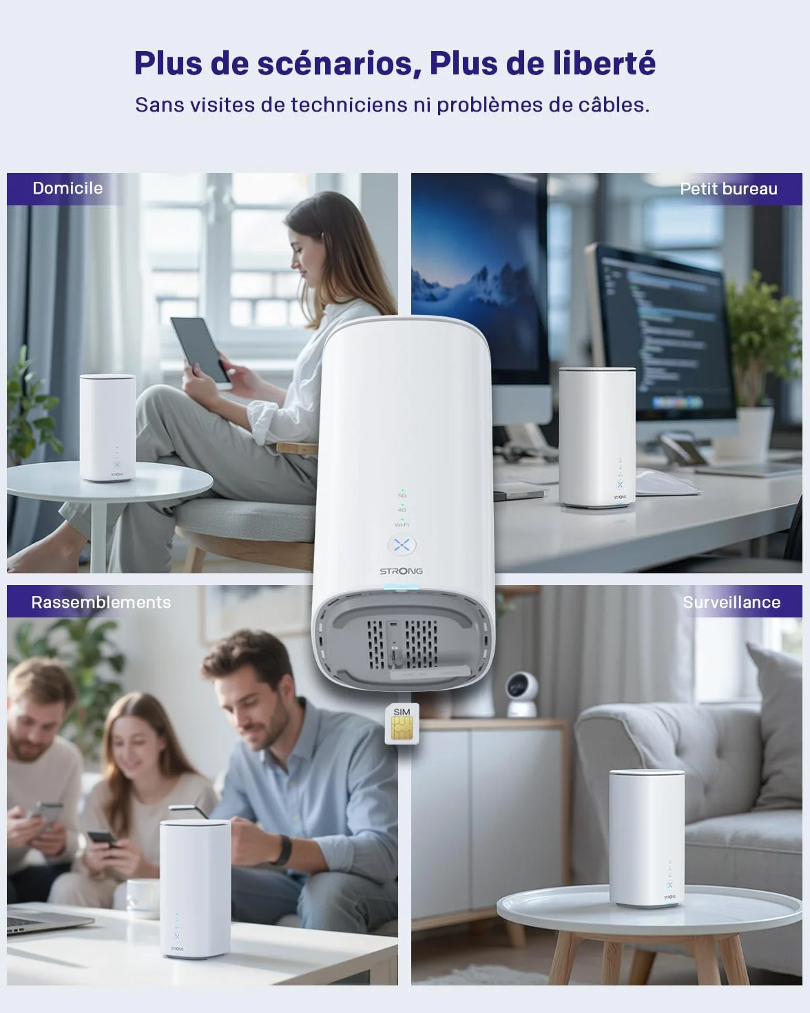 STRONG Routeur 5G CPE WiFi 6 AX3000 avec Carte SIM - 2.5GE WAN/LAN & 1GE LAN - RJ11 VoIP/VoNR - Chipset Qualcomm