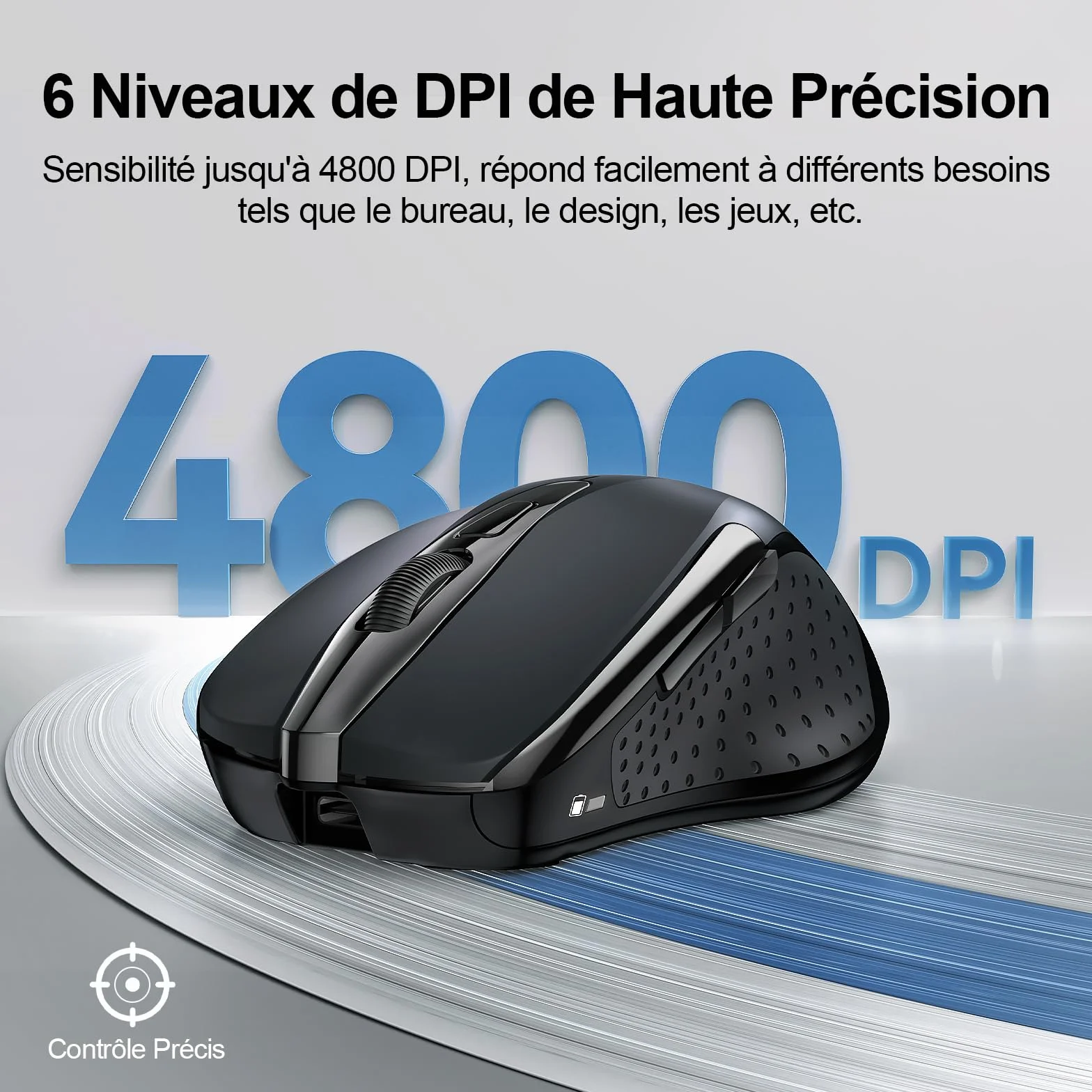 TECKNET Souris Bluetooth sans Fil Rechargeable Silencieuse 3 Modes 4800 DPI Ergonomique Noir