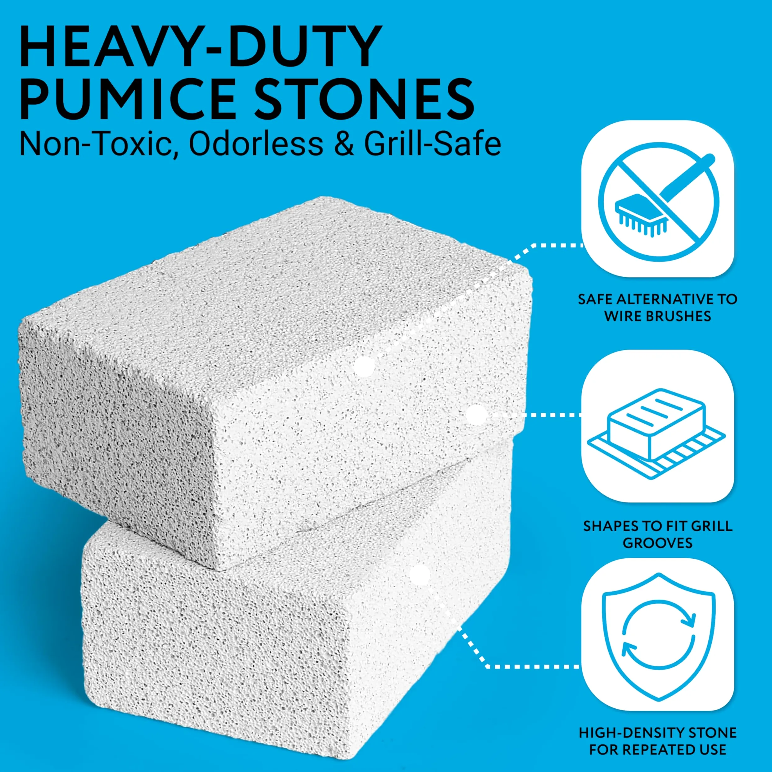 Grattoir de nettoyage pour pierre ponce avec poignée XL et 3 briques de gril – Bloc de nettoyage robuste pour grills plats ou râpés – Pierre ponce pour nettoyage de barbecue