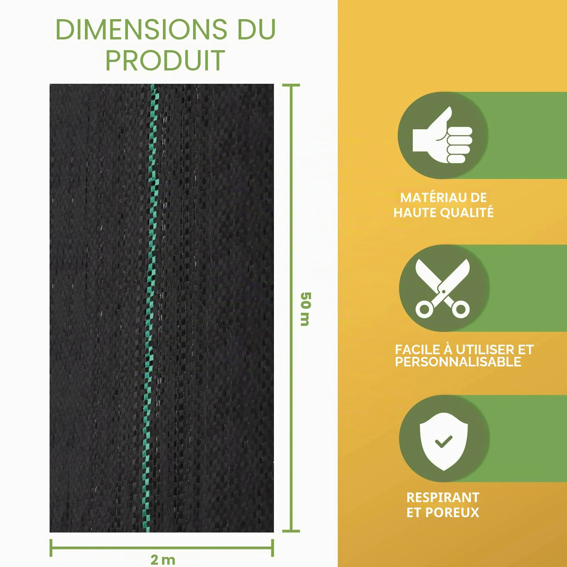 BLOSTM Membrane tissée Anti-Mauvaises Herbes - 2m x 50m | Membrane de Jardin résistante pour sous-Couche de Gravier ou d'herbe, stabilisée aux UV pour le Jardinage
