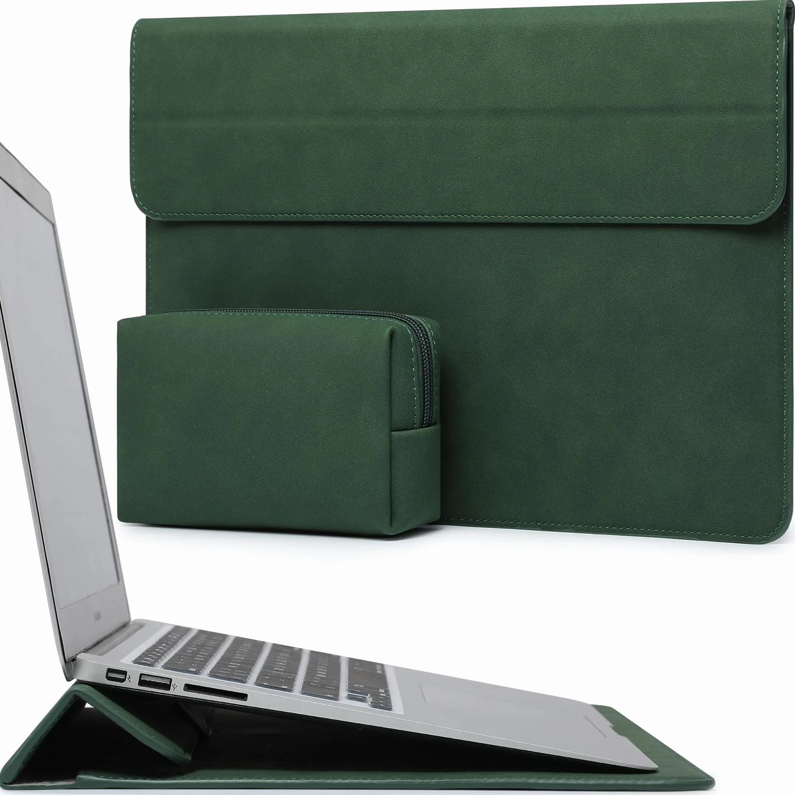 HYZUO 13,3-14 Pouces Housses Ordinateur Portable Sacoche avec Fonction Stand pour MacBook Pro 14 M5/M4/M3/M2/M1 2026-2021, MacBook Pro/Air 13,3, 13,5" 13,8" Surface Laptop, Vert Minuit
