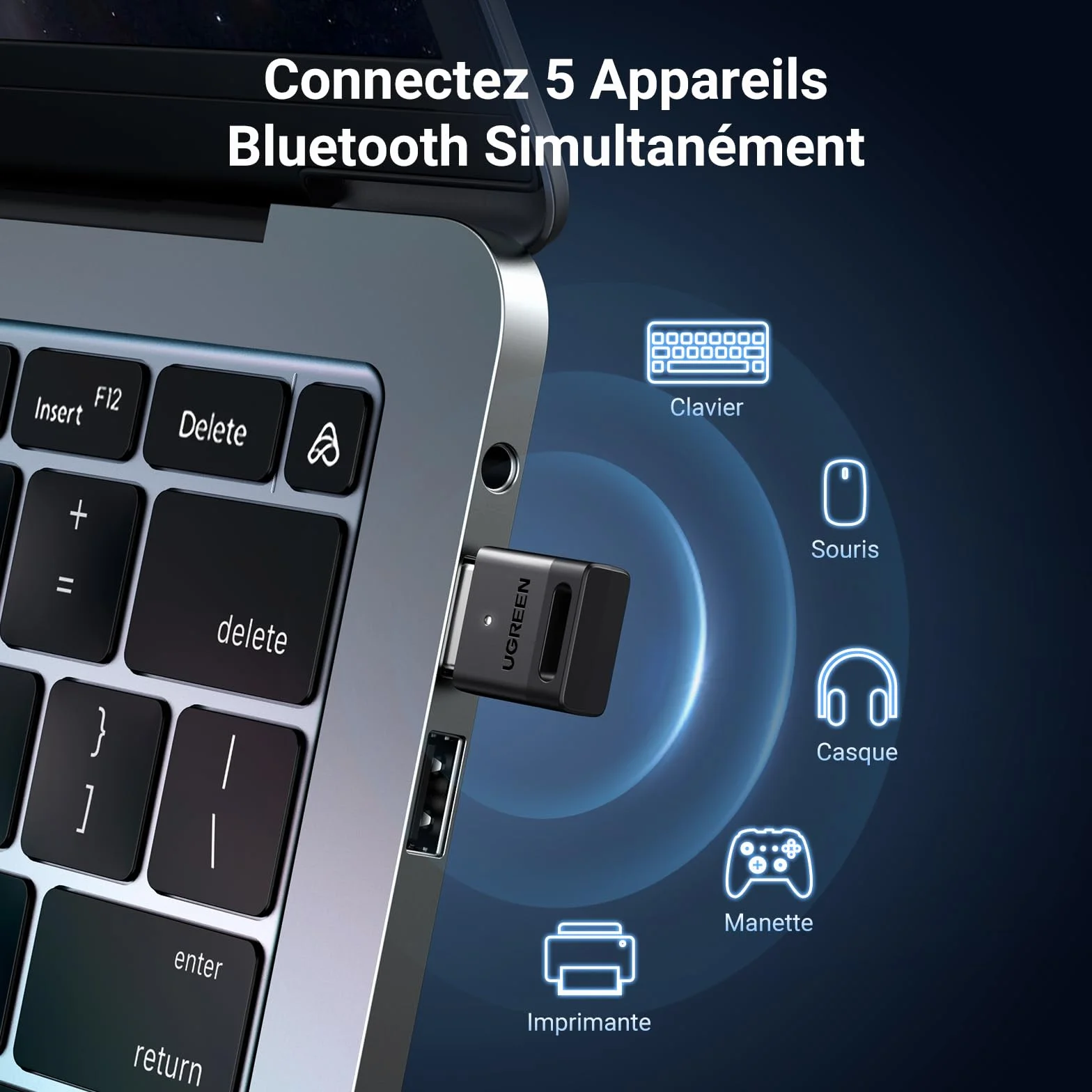 UGREEN Dongle Bluetooth 5.3 USB Clé Faible Latence 20M Portée Windows 11 10 8.1