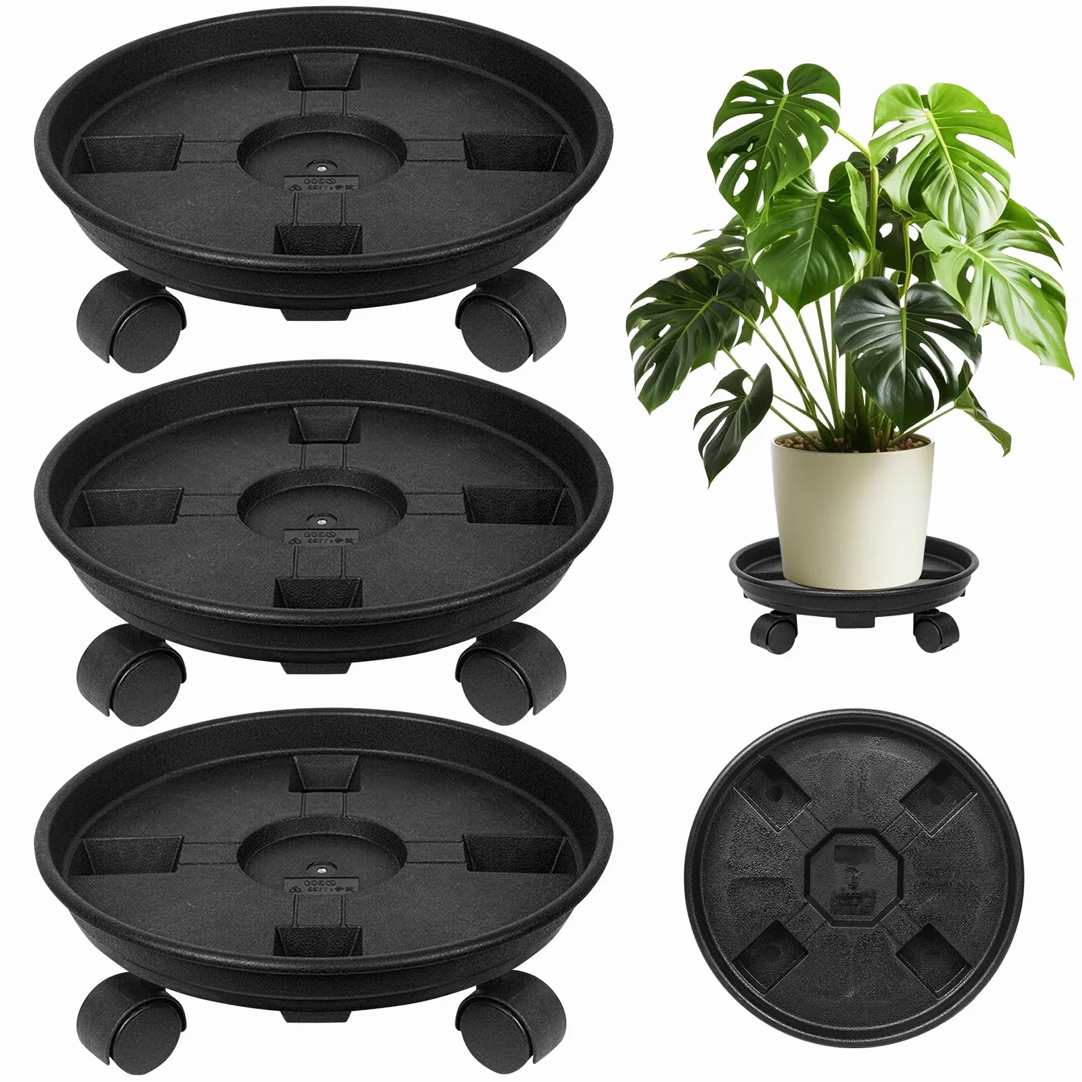 Porte Plante à roulettes 30 cm, Supports de Pots de Fleurs en Plastique, Support Plante Roulette intérieur et extérieur