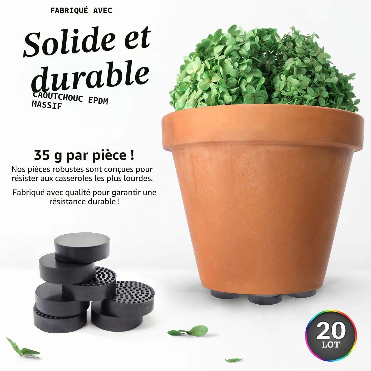 Pieds de Pot Invisibles Garden Gecko pour Pots de Fleurs Extérieur - Réhausseurs Caoutchouc Solide Antidérapant - Paquet de 20
