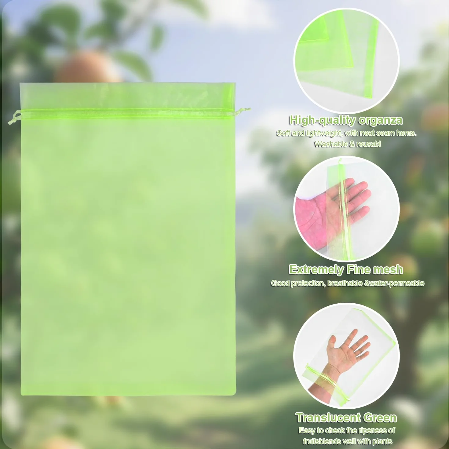 Sachet Protection Raisin 100 Pièces 20 x 30cm Vert Armée