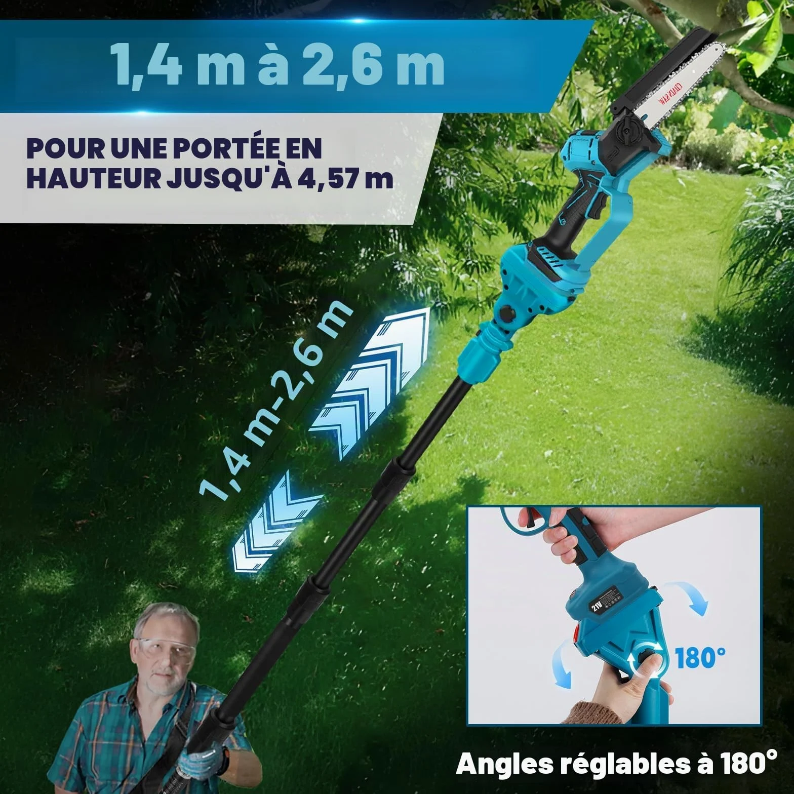 4 en1 Perche Élagueuse Tronçonneuse Télescopique Compatible avec Makita 18V | sans batteries 6 Pouces perche élagueuse sans Fil, Sécateur électrique vec Perche Secateur à Batterie Professionnel