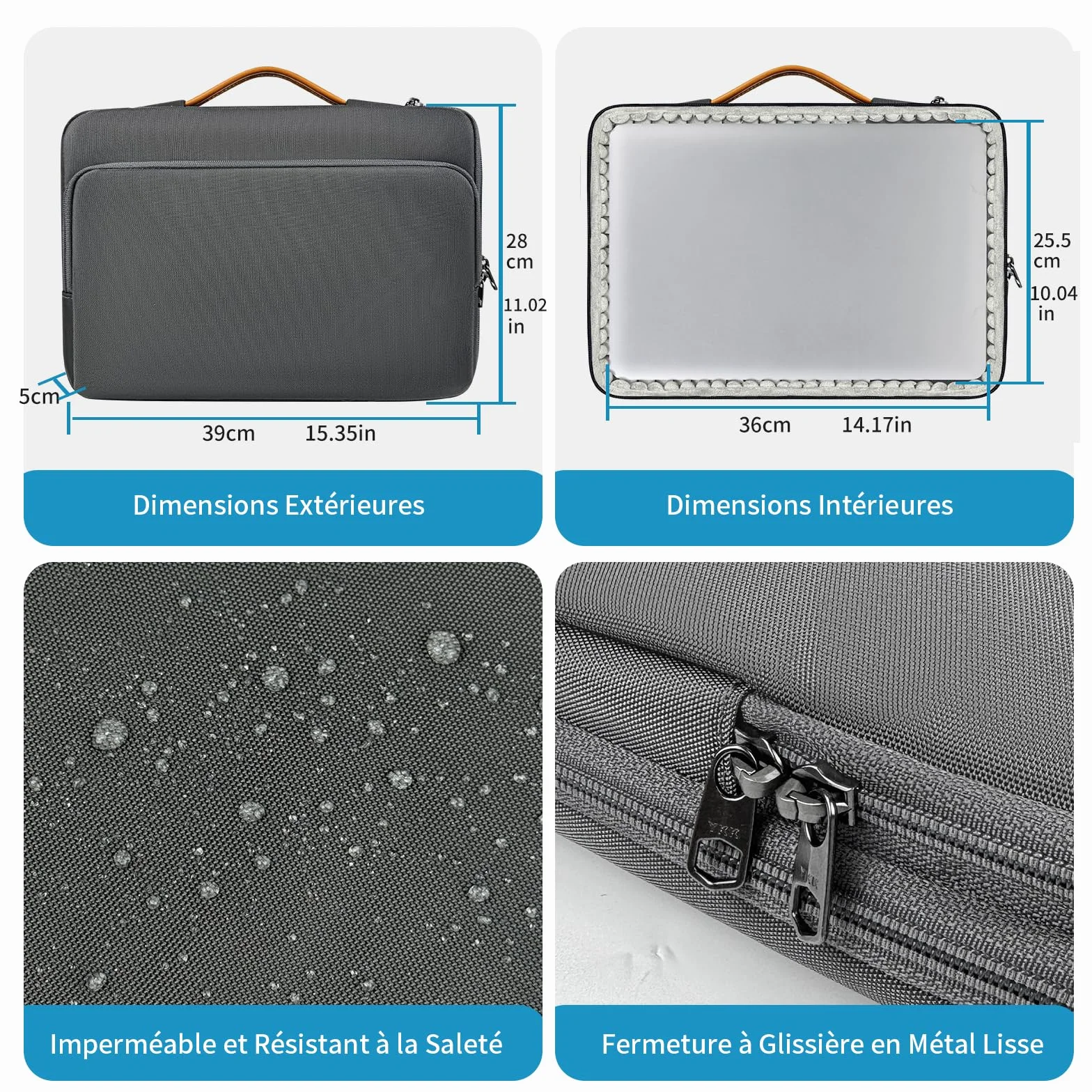 NIMOSA 15.6 Pouces Sac Ordinateur Portable Imperméable Mallette Bandoulière Porte Document Sac de Messager YKK zip Travail Université