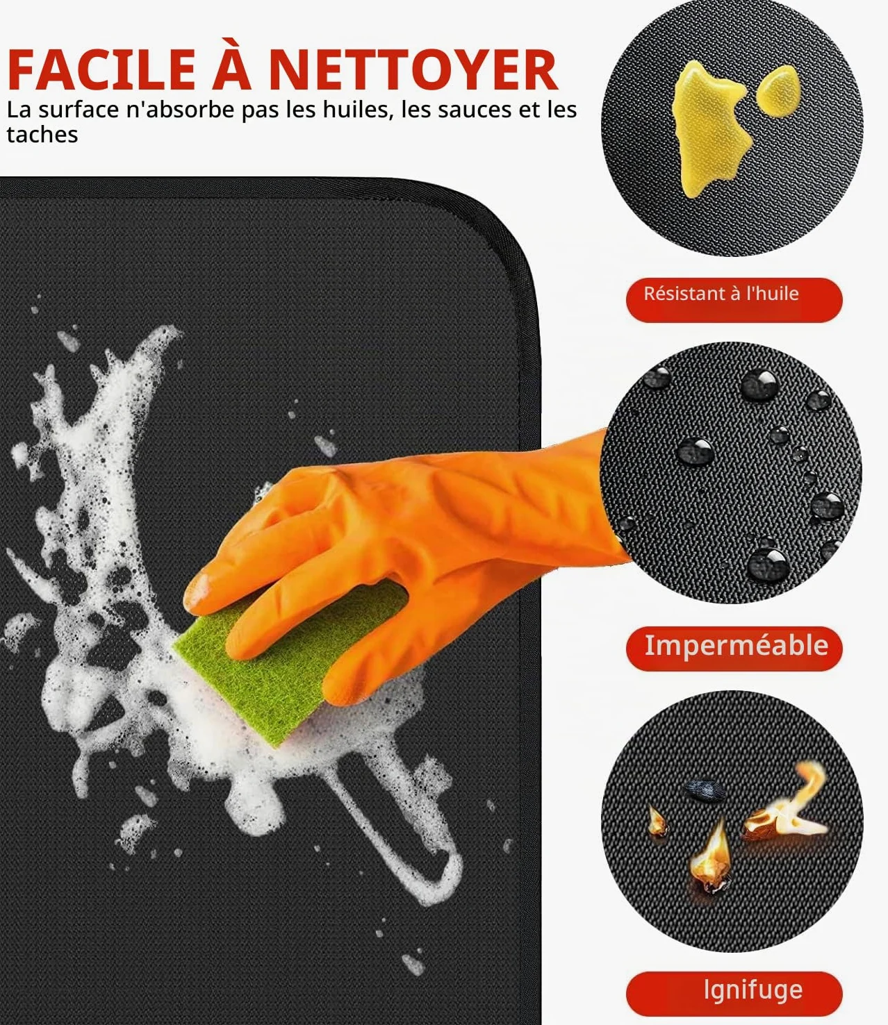 Tapis Ignifuge pour Barbecue 152 x 101 cm Résistant à la Chaleur | getalong · résiste jusqu'à 800 °F · déperlant huile & eau · réutilisable · 152 x 101 cm