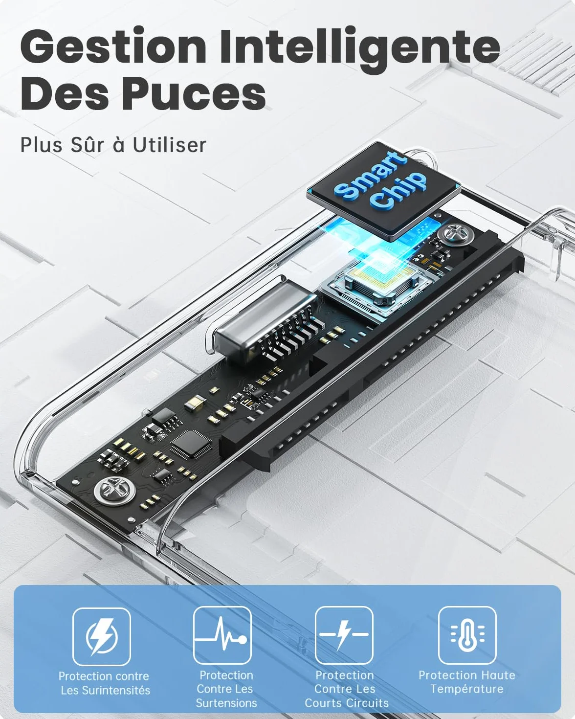 POSUGEAR Boîtier Disque Dur 2.5" USB 3.0 Externe 5Gbps SATA HDD SSD UASP Trim Sans Outils Transparent