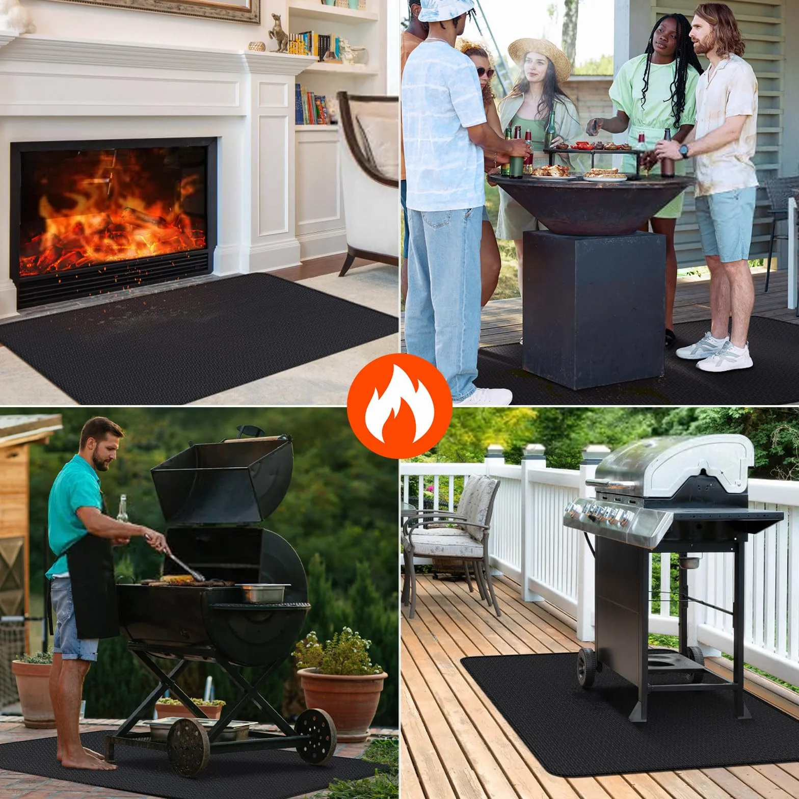 Tapis de Protection Thermique Pliable 60x105 cm Ignifuge Anti-étincelles pour Barbecues Poêles à Bois Sol