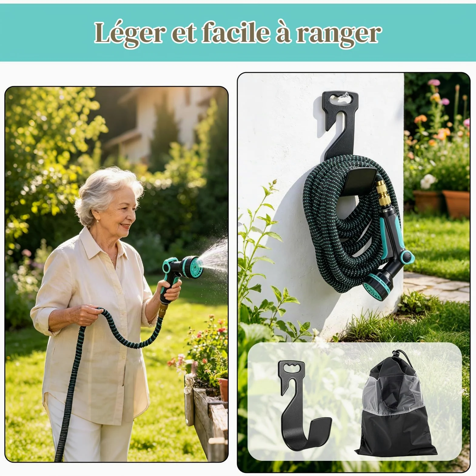 Tuyau d’Arrosage, Extensible 30m Tuyau Arrosage Flexible avec 10 Modes de Pulvérisation, Adaptateurs 1/2" et 3/4", Garden Hose pour Jardin Nettoyage Voiture