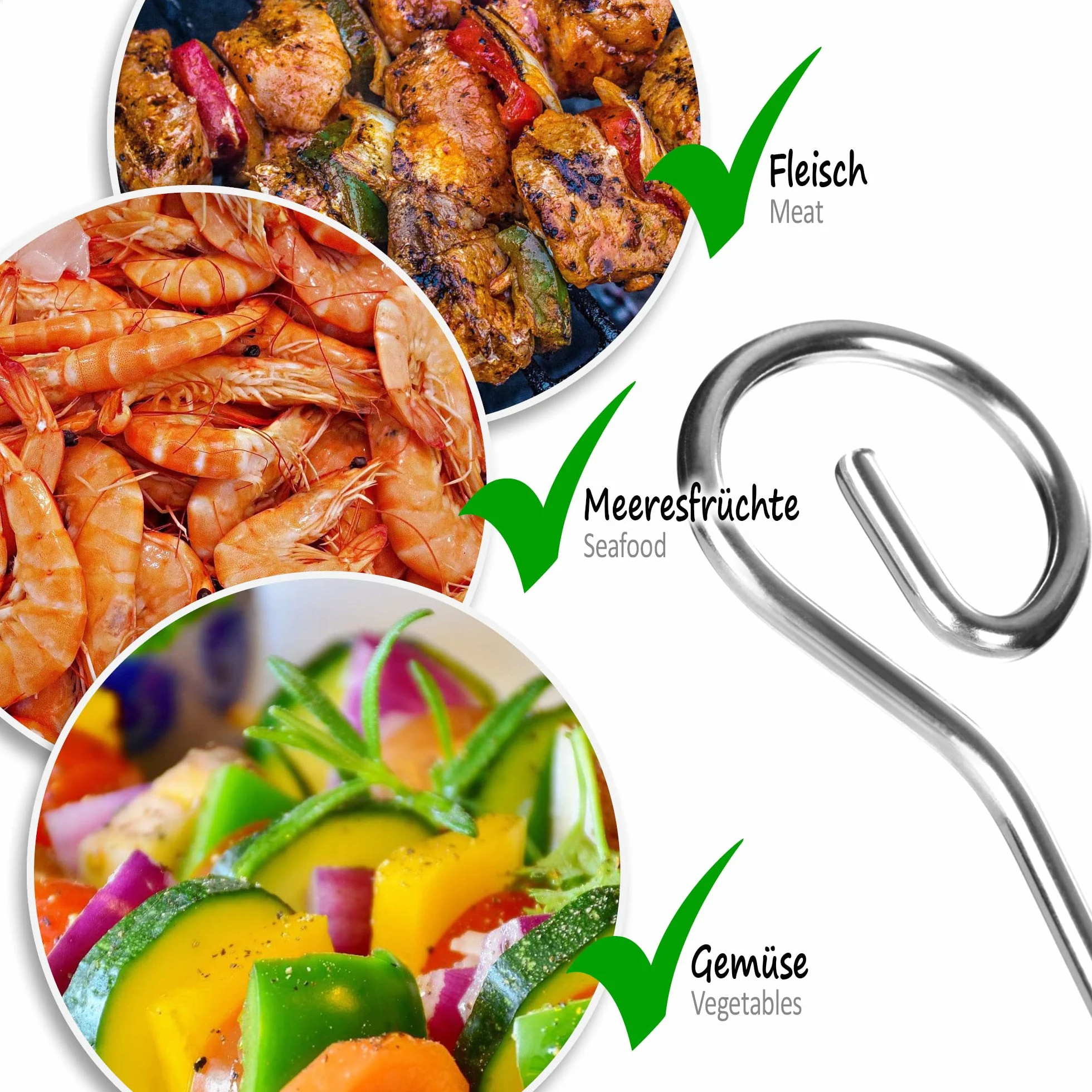 COM-FOUR brochettes acier inoxydable 30 cm 16 pièces ensemble