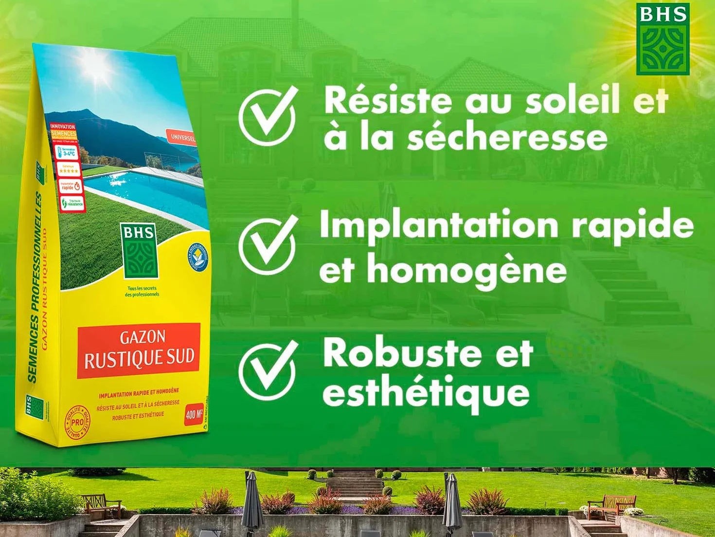 Gazon Rustique Sud GRS10 10kg 400 m² Résistant Sec
