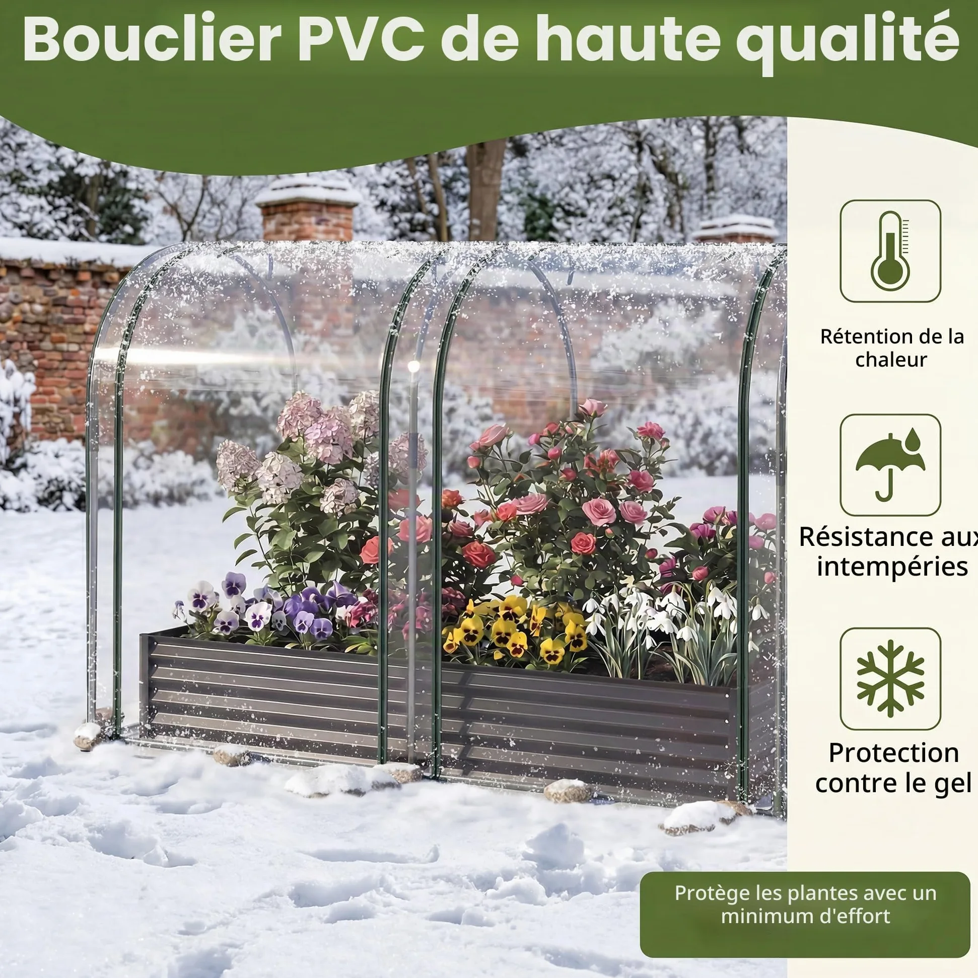 HOMASIS Serre 2 en 1 avec Plate-Bande Surélevée, Protection hivernale, Serre Froide en Métal et Film PVC avec 2 Fenêtres, pour Jardin et Balcon (198 x 100 x 145 CM,Argent)