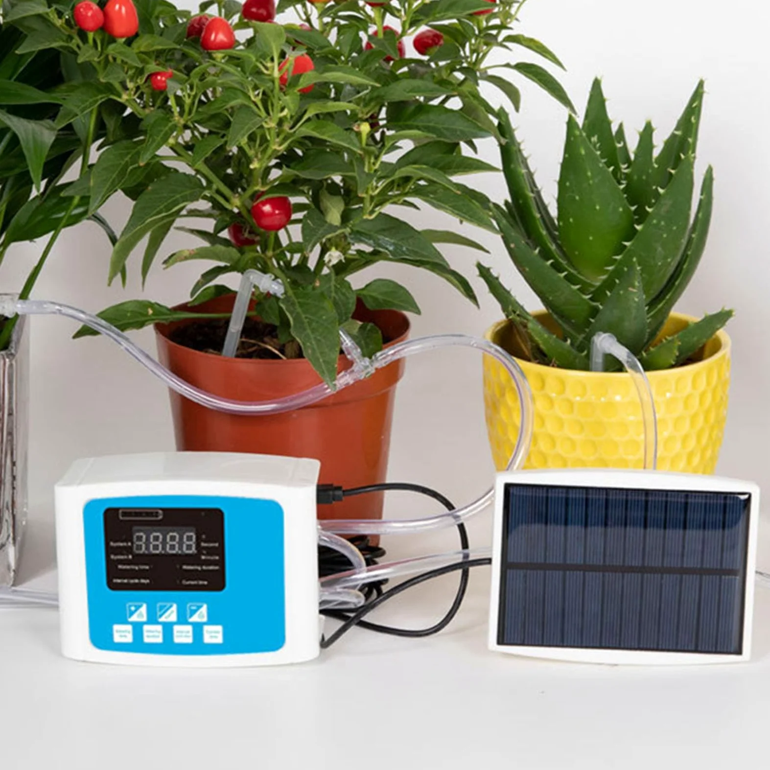 TOPINCN Kit d'irrigation Goutte à Goutte Automatique avec Double Pompe Solaire, Alimentation USB, Arrosage Intelligent chronométré pour Plantes d'intérieur et Jardins Extérieurs (Pompe double de