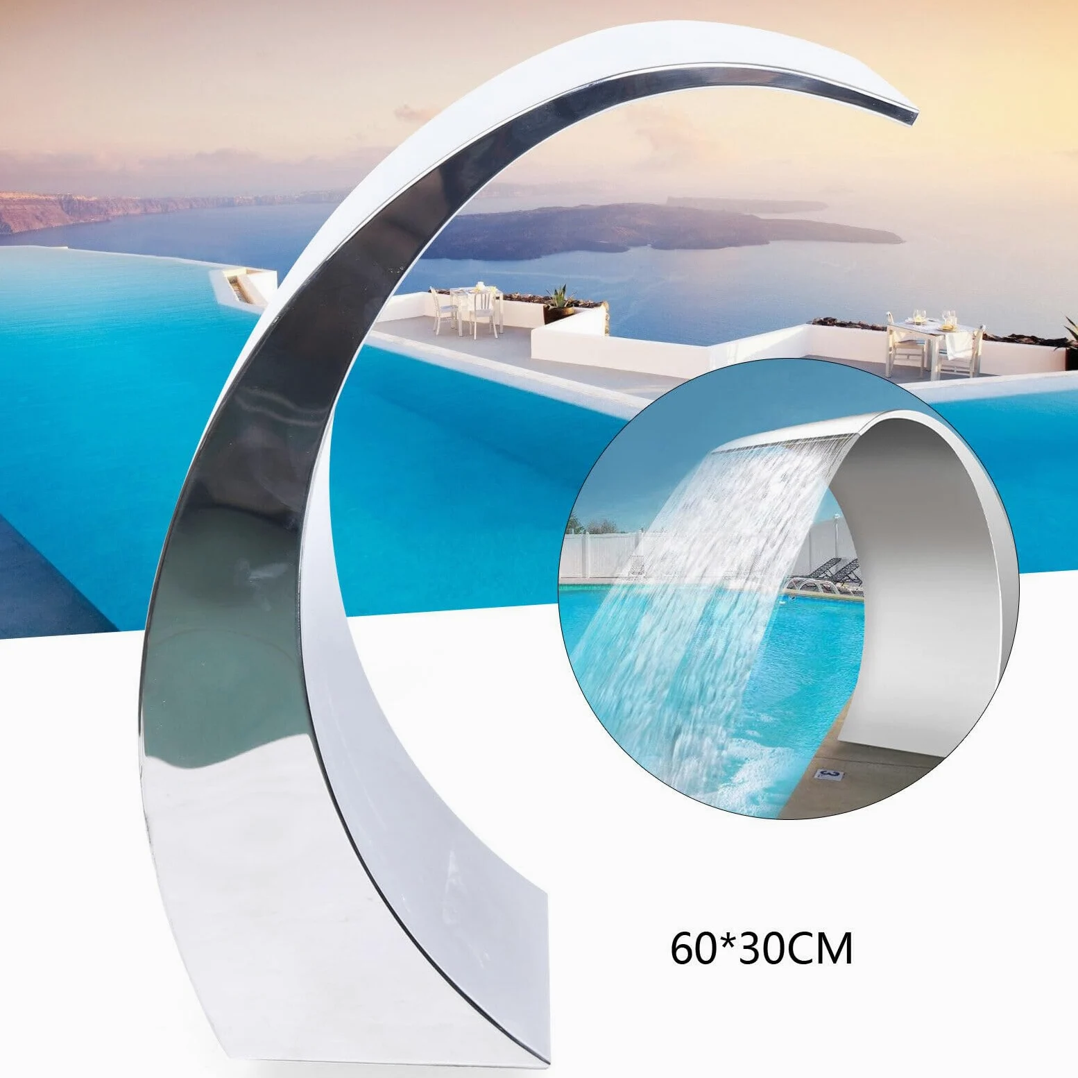 Fontaine de piscine en acier inoxydable - Douche cascade - 30 x 60 cm