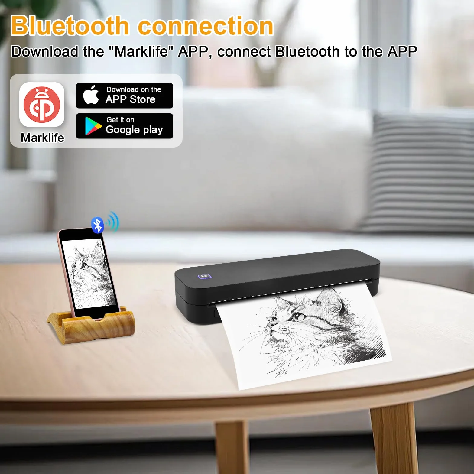 Imprimante Portable A4 Bluetooth Thermique Compacte, Compatible Android iOS, 210x297mm, Noir