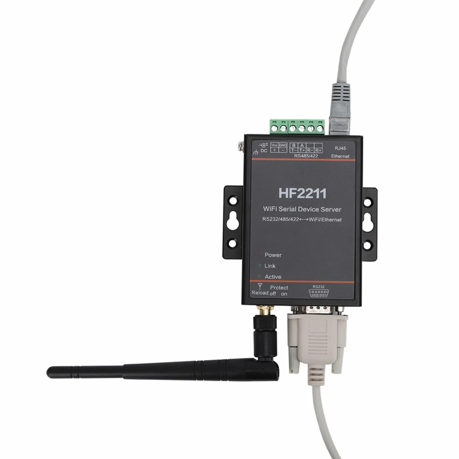 Serveur de Périphérique Série RS232/485/422 vers WiFi Ethernet DTU 5-36VDC 95x65x25mm