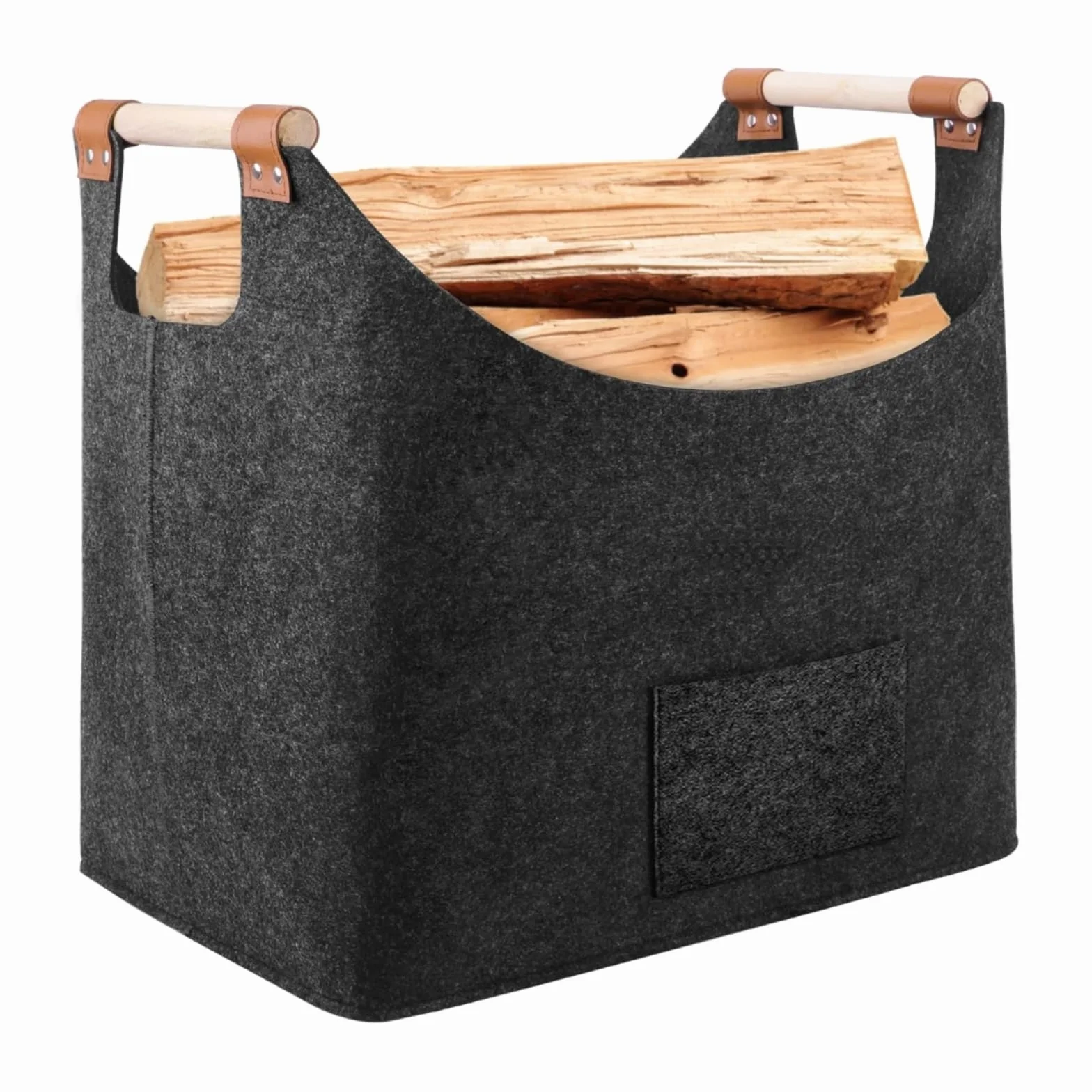 Panier à Bois de Chauffage Extra Large 50L Gris Foncé, Sac Pliable en Feutre avec Poignée Renforcée