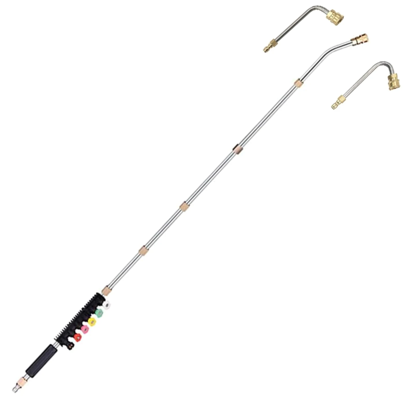 Set de Barres Télescopiques pour Nettoyeur Haute Pression | 10 Pièces Lances Acier Inoxydable avec Adaptateur Compatible Série Kärcher K, 6 Buses + 3 Barres Courbes (30°, 90°, 120°)1/4"