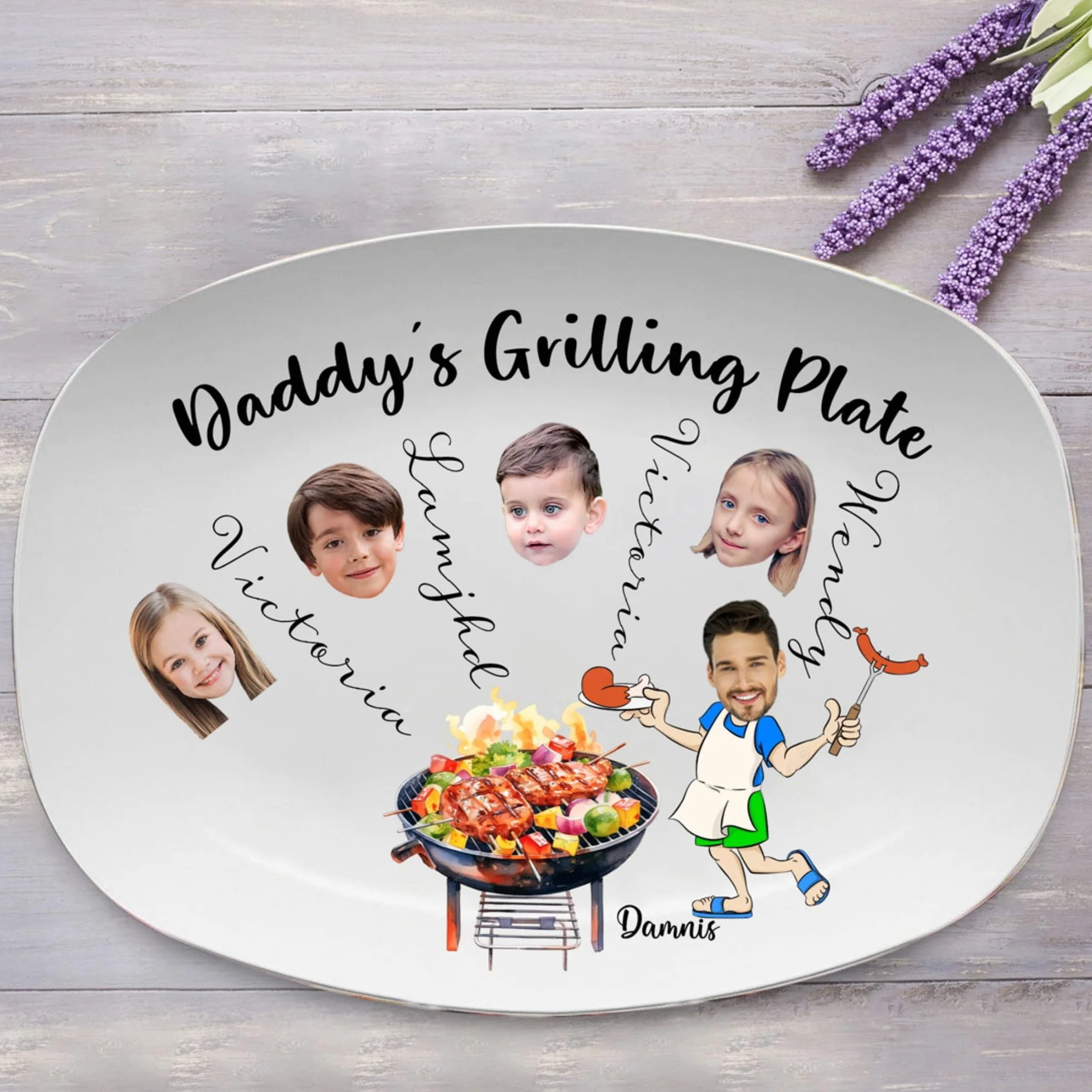 Plaque à griller personnalisée drôle avec visage de papa, photo et nom, cadeau fête des pères Noël anniversaire