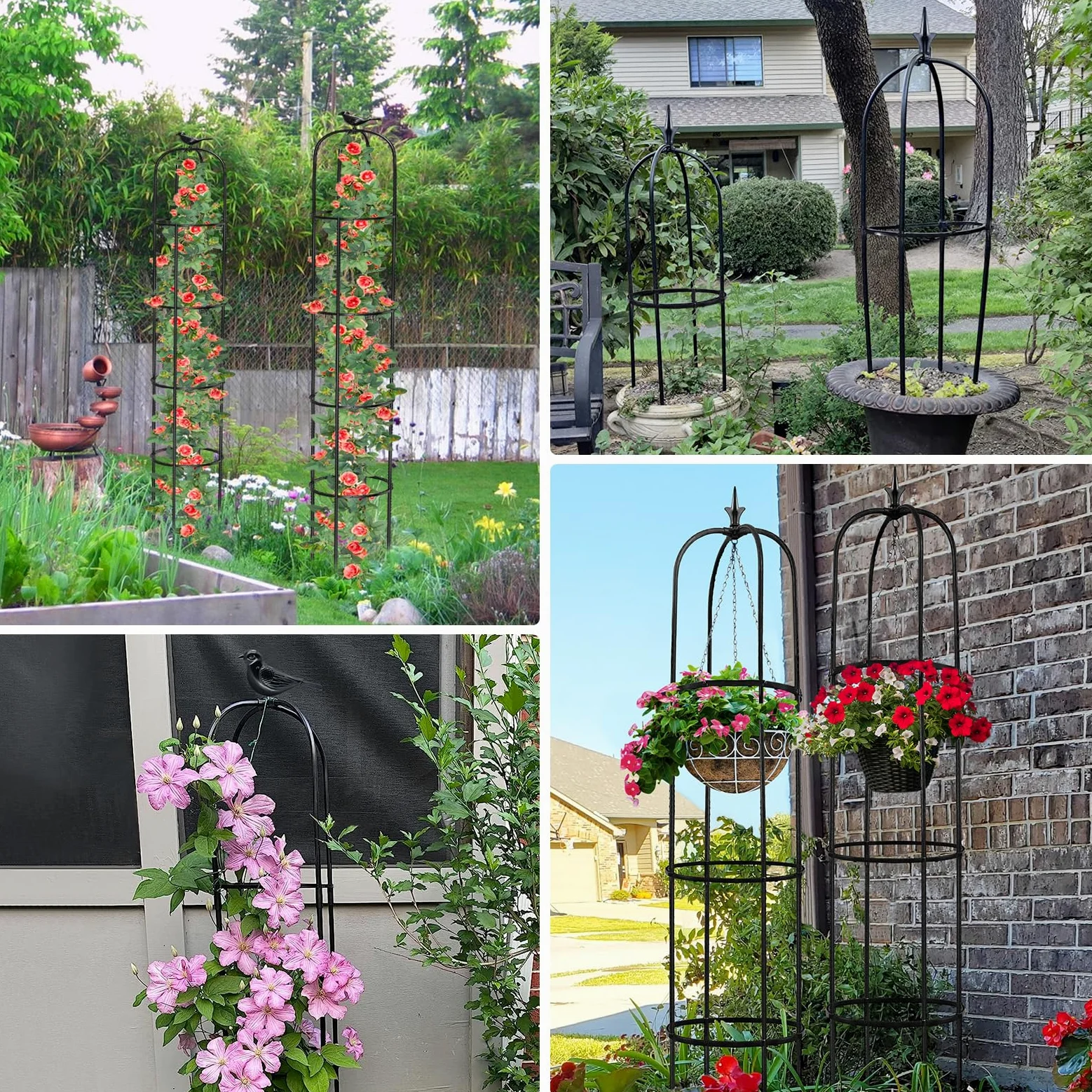 MQUPIN Tower Obélisque Treillis pour Plantes grimpantes de Jardin 150 cm - Obélisque en U Durable - Noyau en métal - Framboises - Amovible