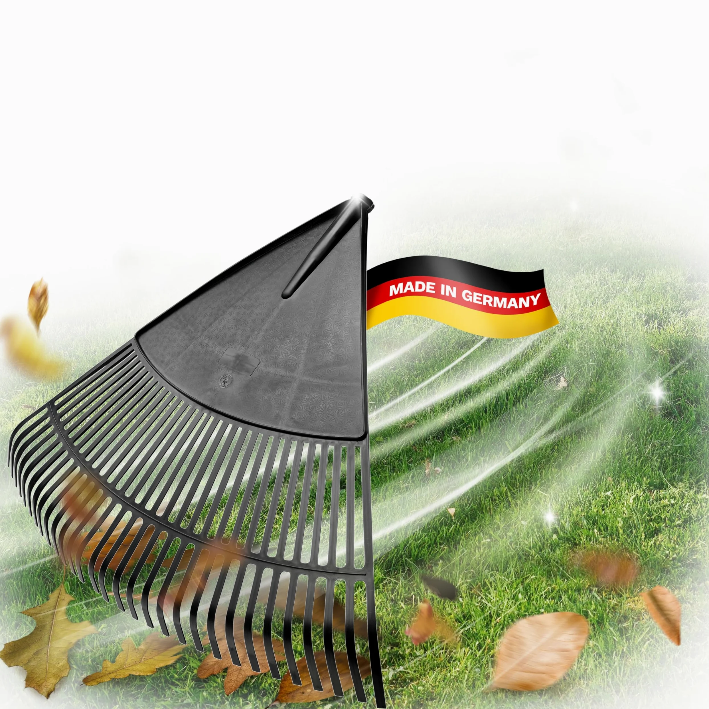 Novatool Balai à feuillage avec 30 dents en plastique, largeur de travail 75 cm, balai de jardin, râteau de jardin, râteau, balai paysage, outils de jardin sans poignée, noir
