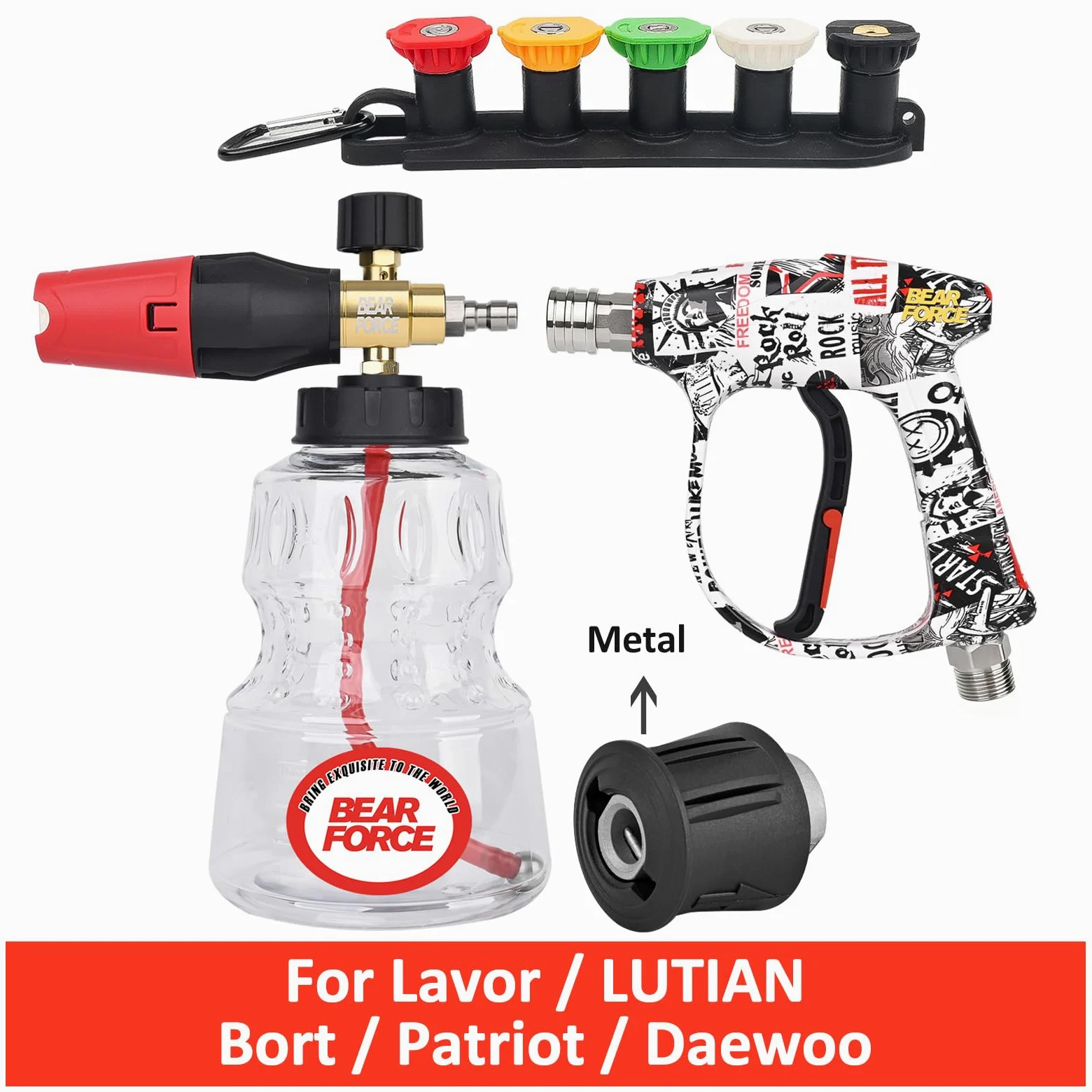 BEAR FORCE Pistolet pulvérisateur pour nettoyeur haute pression M22-ID14 mm et connecteur rapide de 6,35 mm, ensemble de lance à mousse pour lavor, Vax, pour nettoyeur haute pression Elitech, lavage