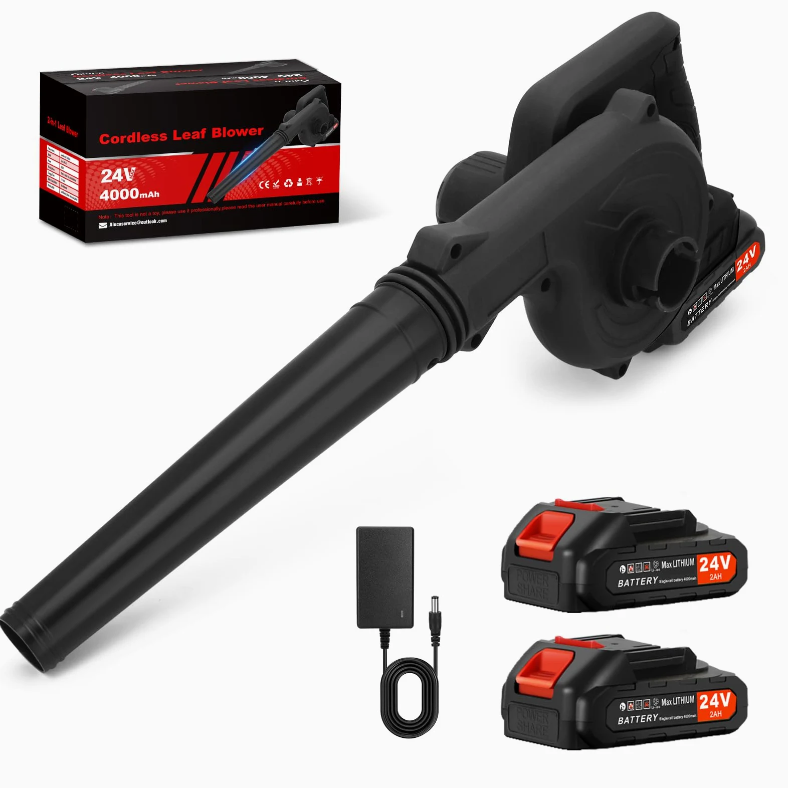 Souffleur de Feuilles sans Fil 24V – Lot 2 Accus 2000mAh & Chargeur | Moteur Brushless 20 000 tr/min et Flux 150 CFM.Il Nettoie Feuilles, Neige Légère, Poils D'animaux et Atelier en un Instant